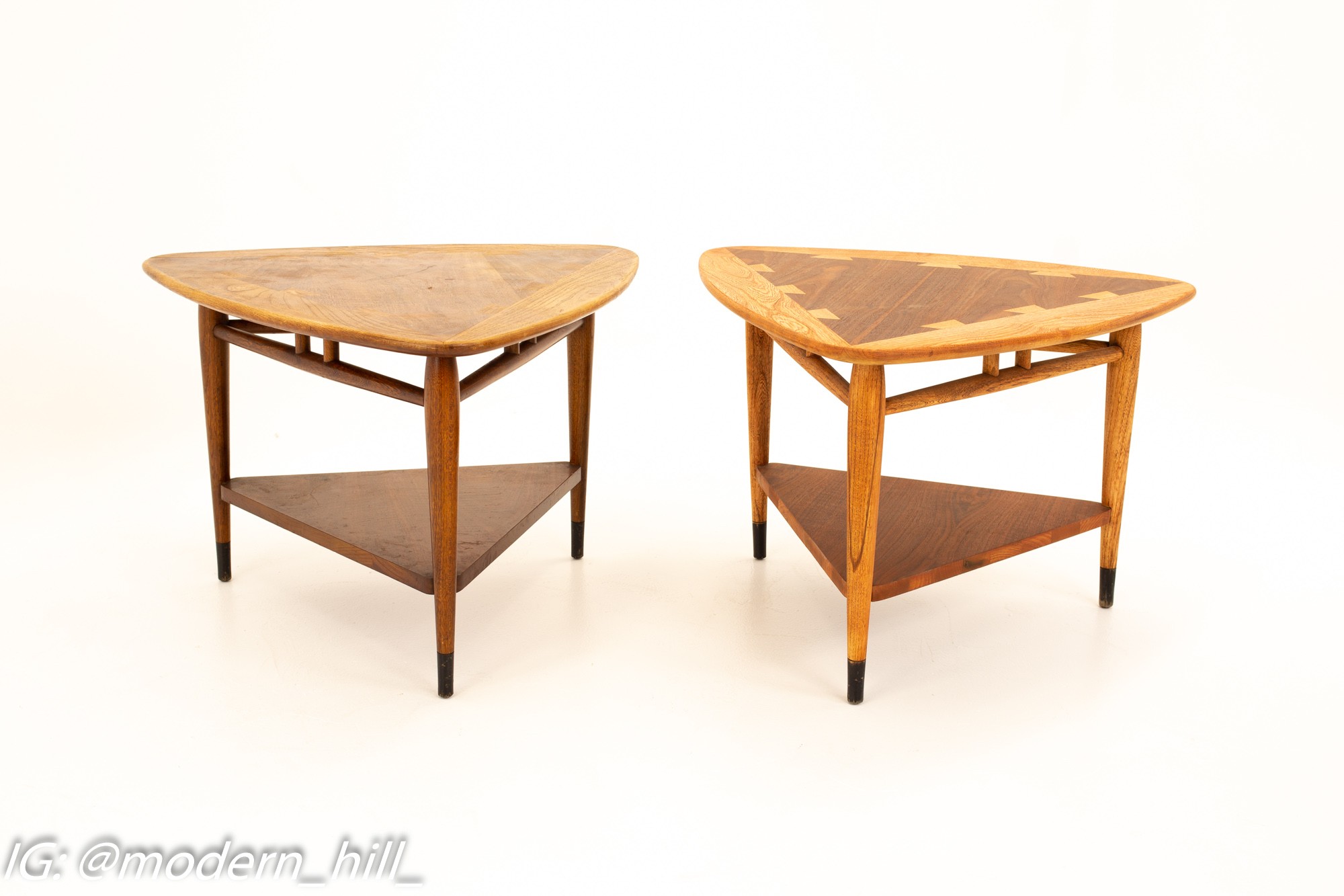 Andre Bus for Lane Acclaim Mid Century Walnut Dovetail Guitar Pick Side End Table - Pair