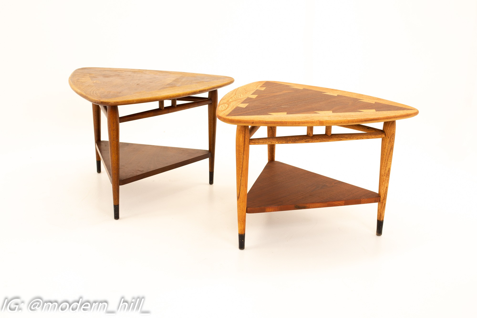 Andre Bus for Lane Acclaim Mid Century Walnut Dovetail Guitar Pick Side End Table - Pair
