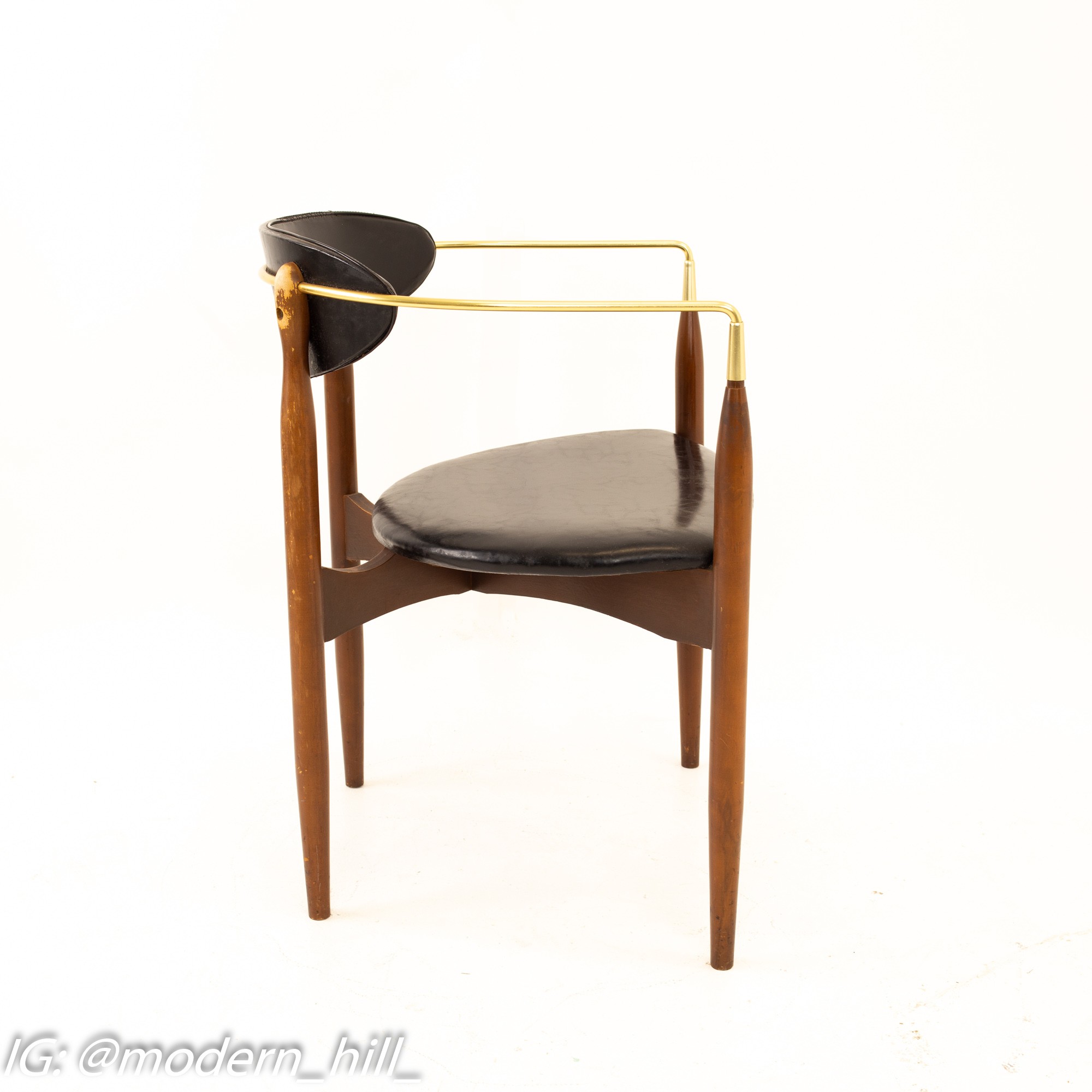 Dan Johnson Viscount Mid Century Walnut and Brass Dining Chairs - Set of 4