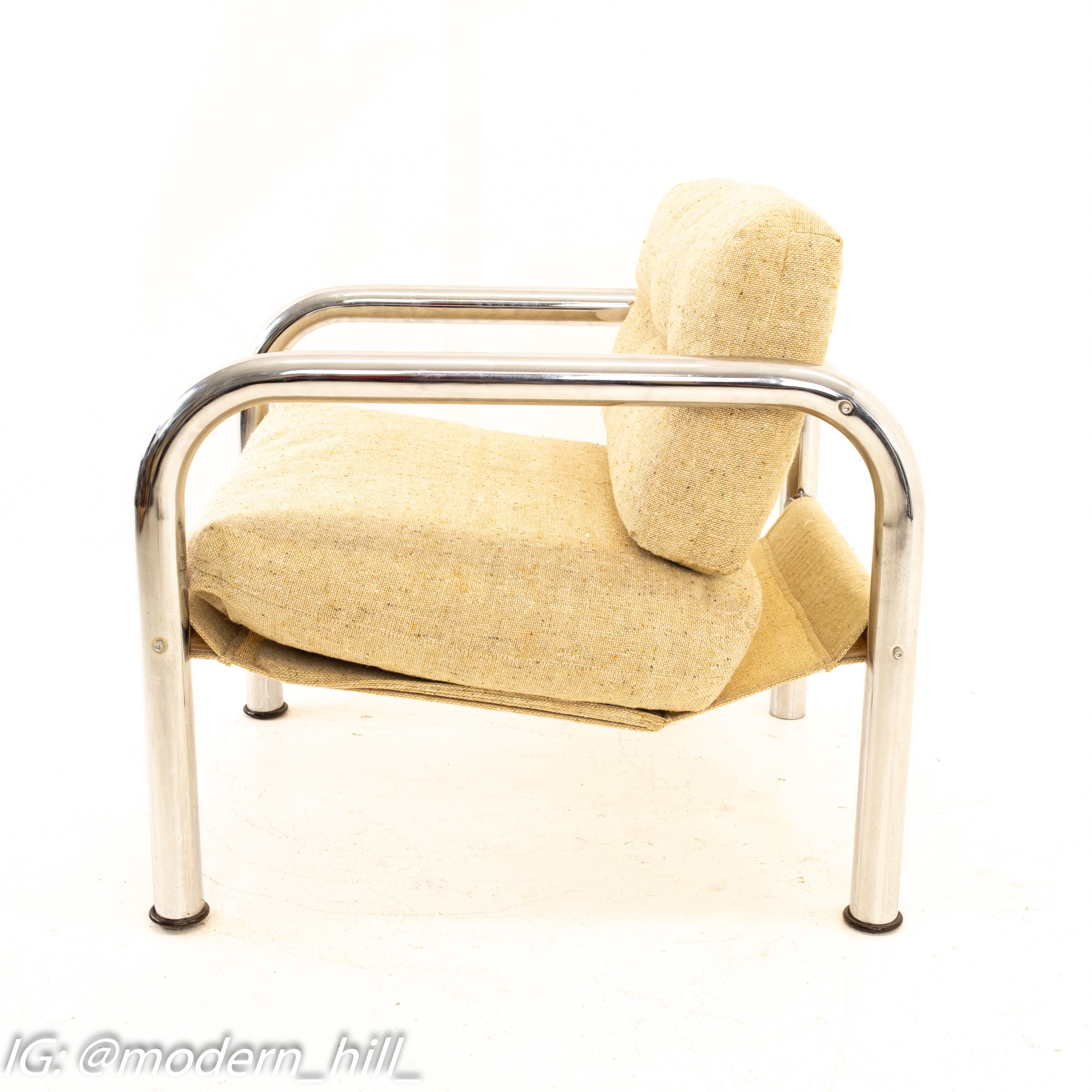 Milo Baughman Style Mid Century Chrome Lounge Chairs - Pair