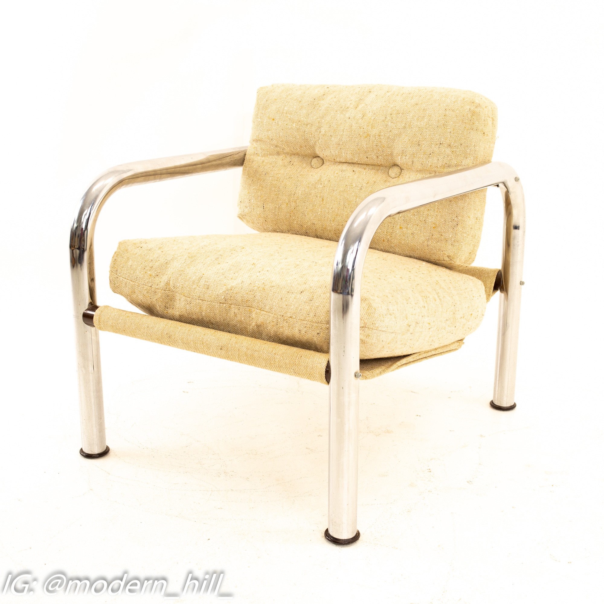 Milo Baughman Style Mid Century Chrome Lounge Chairs - Pair