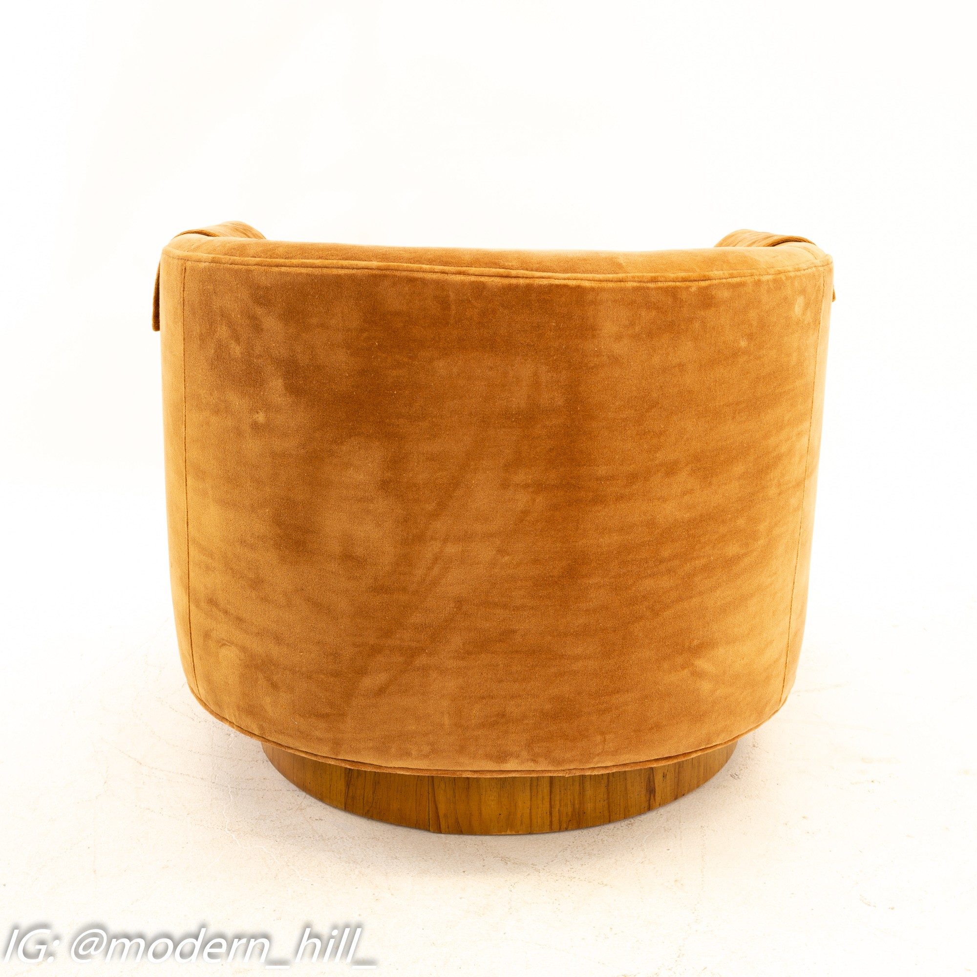 Milo Baughman Style Mid Century Barrel Swivel Lounge Chairs - Pair