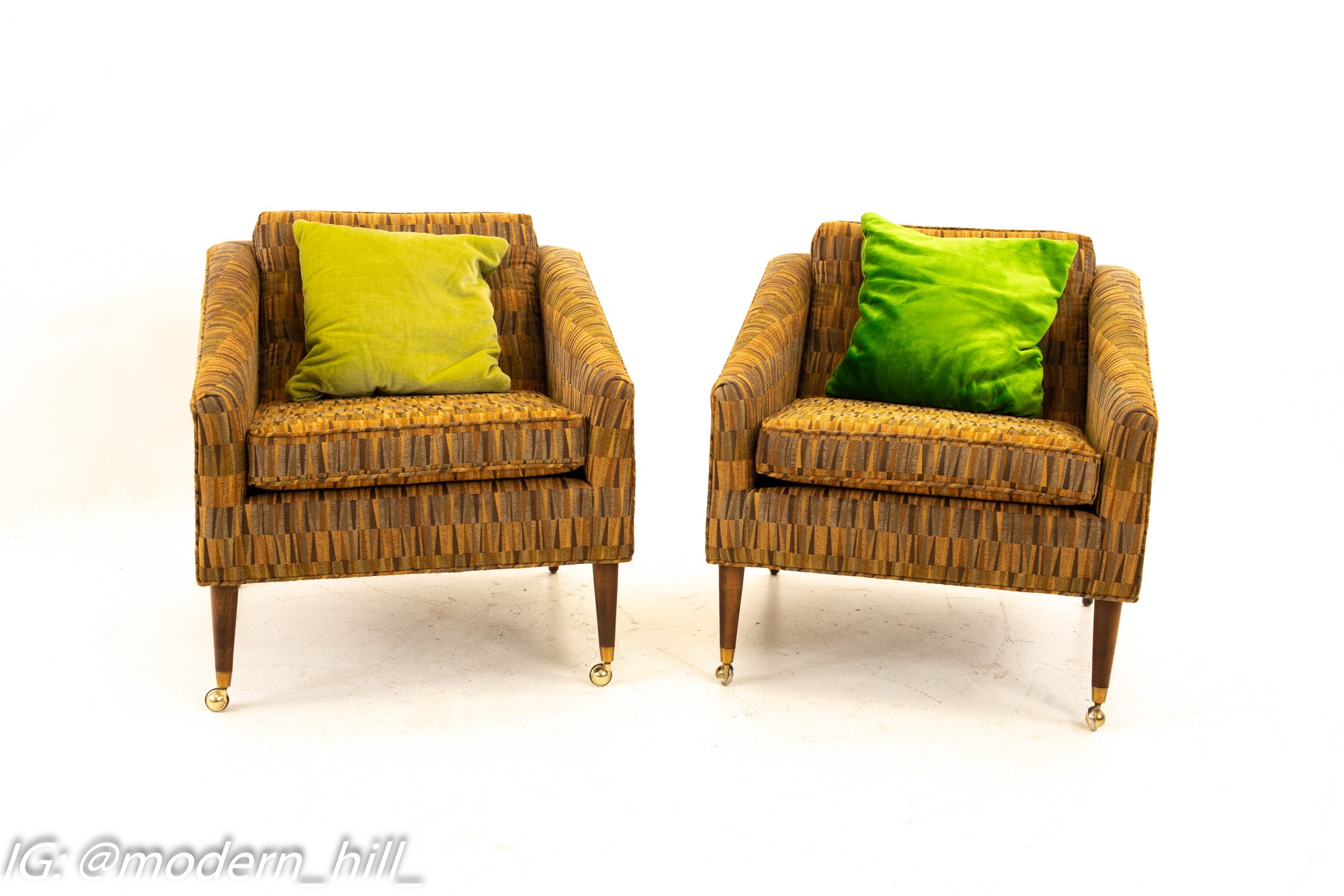 Milo Baughman Style Mid Century Upholstered Lounge Chairs - Pair