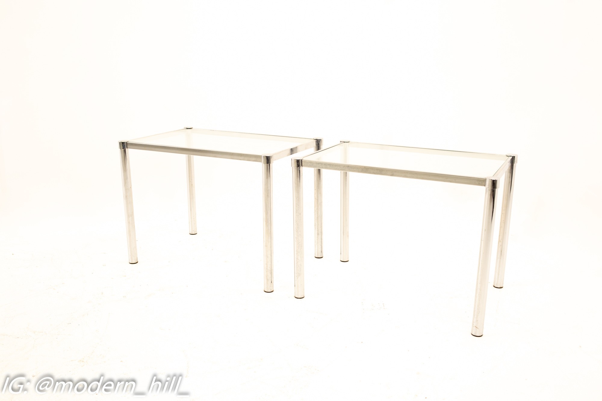 Milo Baughman Style Mid Century Chrome and Glass Side End Tables