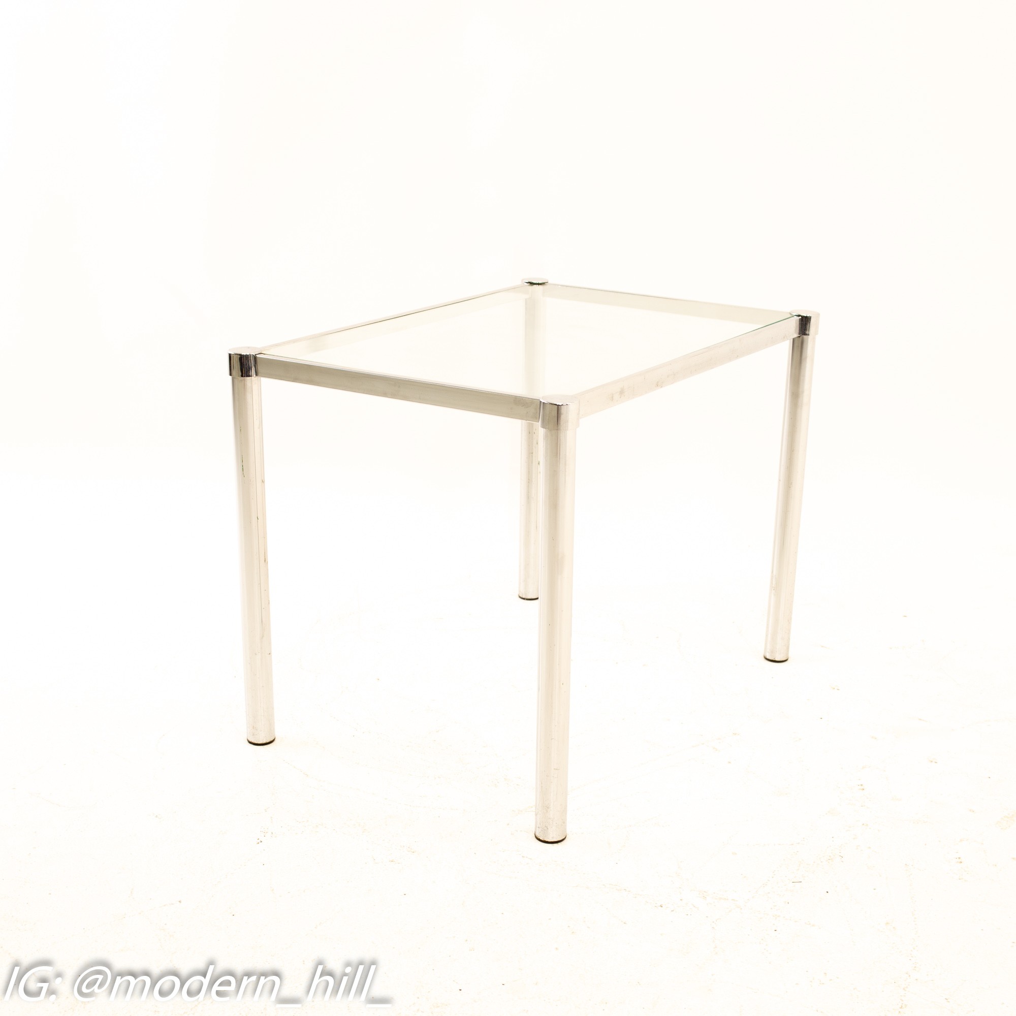 Milo Baughman Style Mid Century Chrome and Glass Side End Tables
