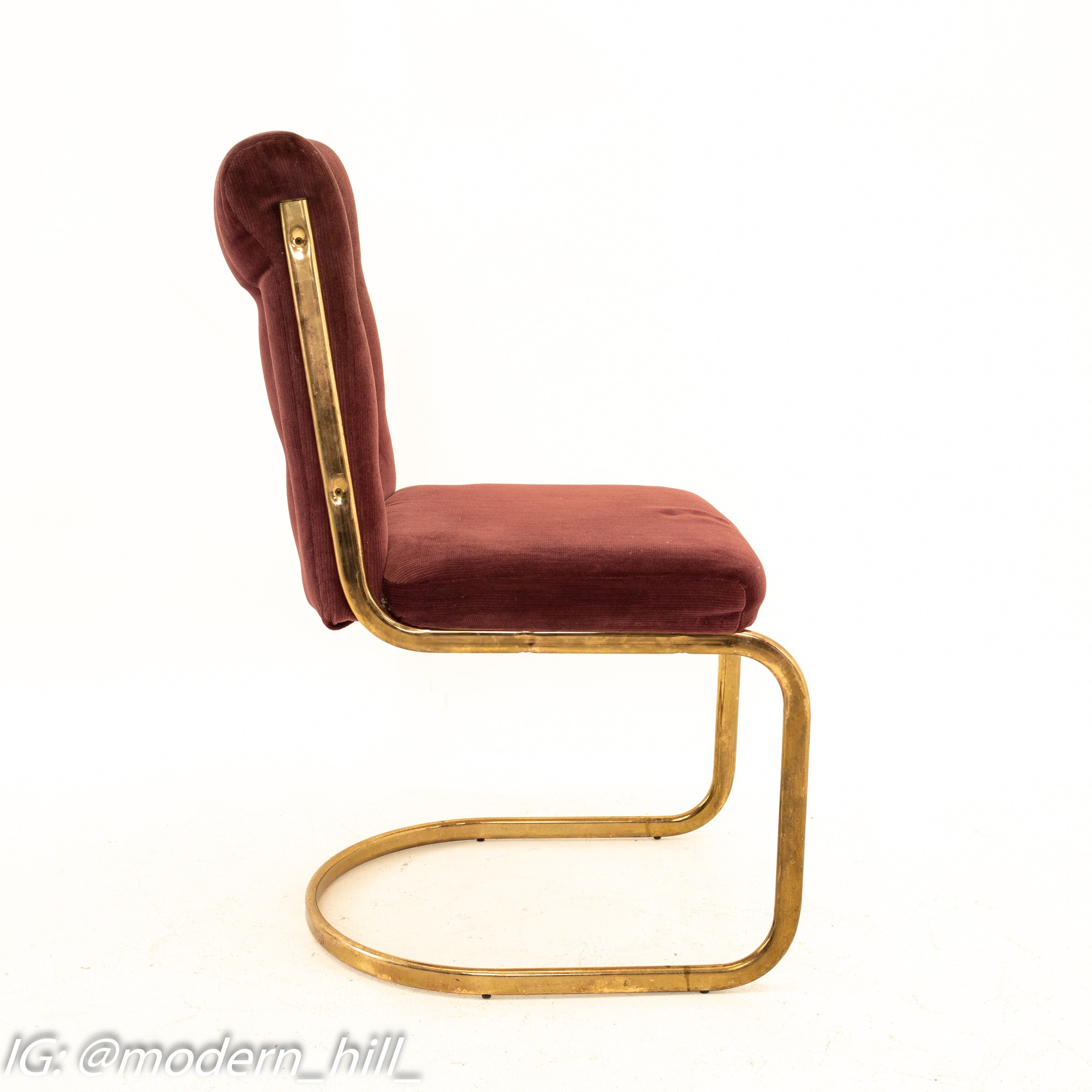 Milo Baughman Style Mid Century Cantilever Brass Chairs – Set of
