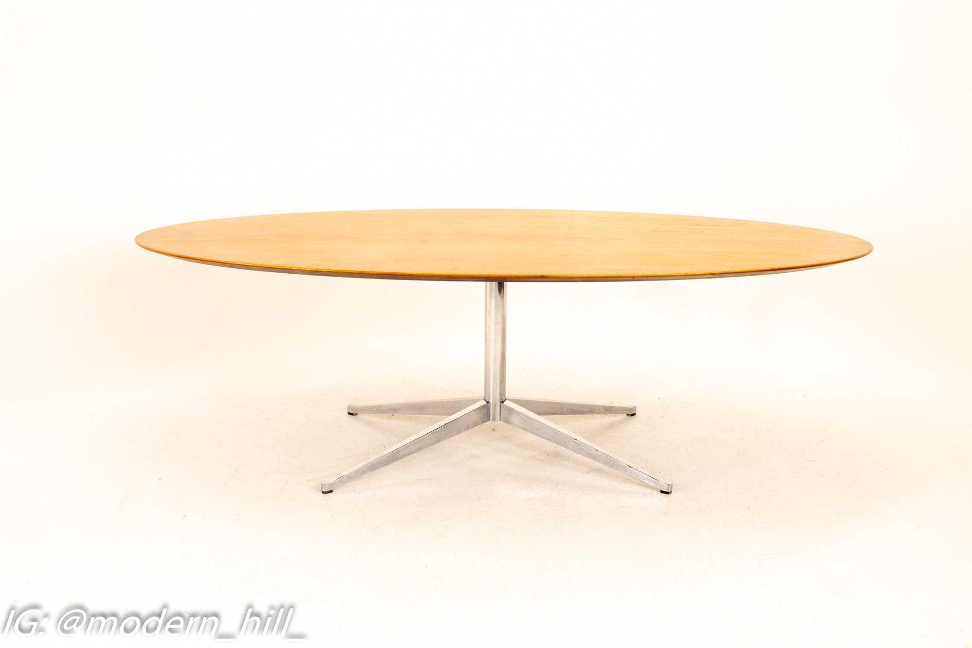 Florence Knoll Mid Century Walnut and Chrome Oval Dining Table