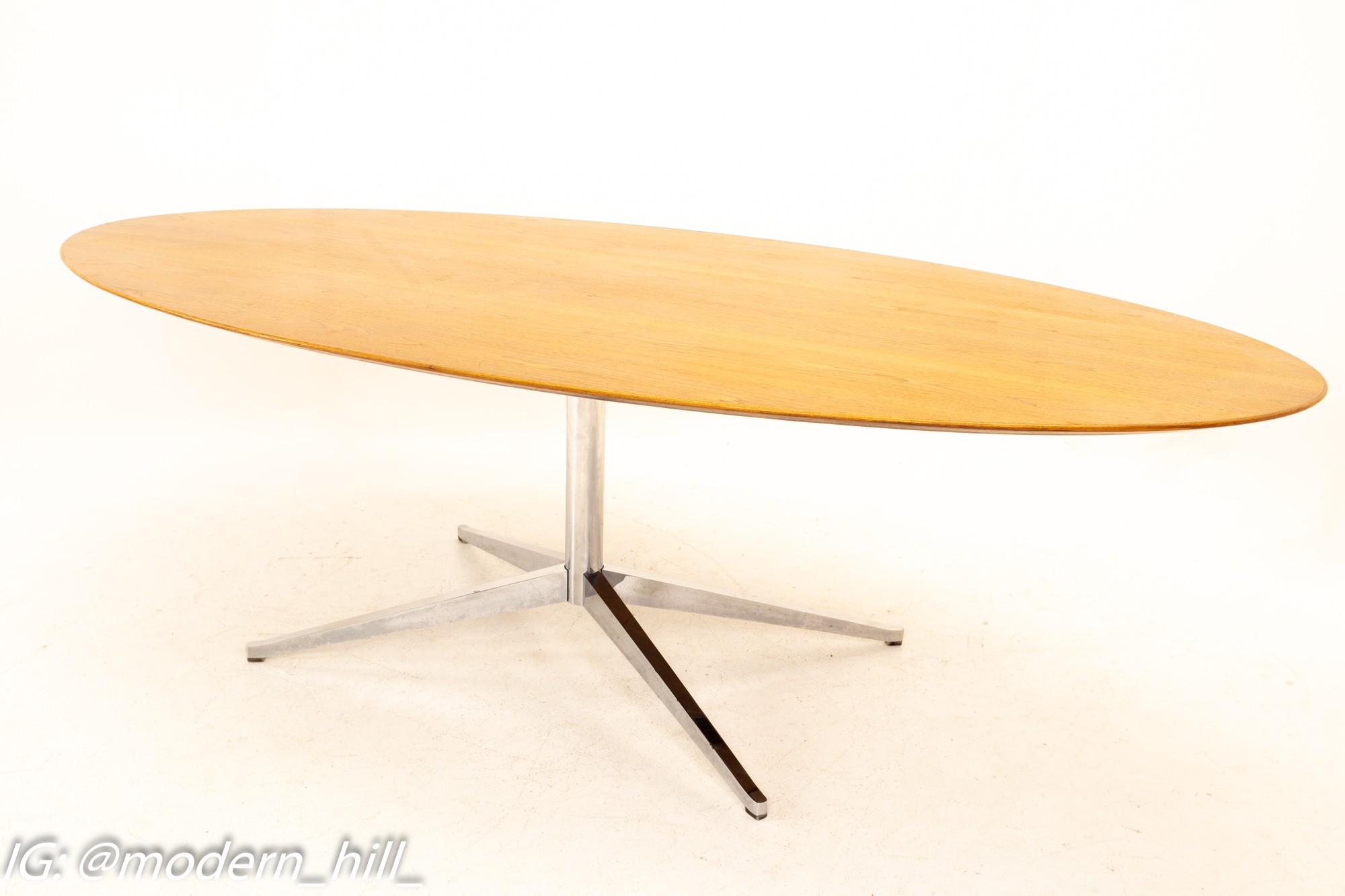 Florence Knoll Mid Century Walnut and Chrome Oval Dining Table