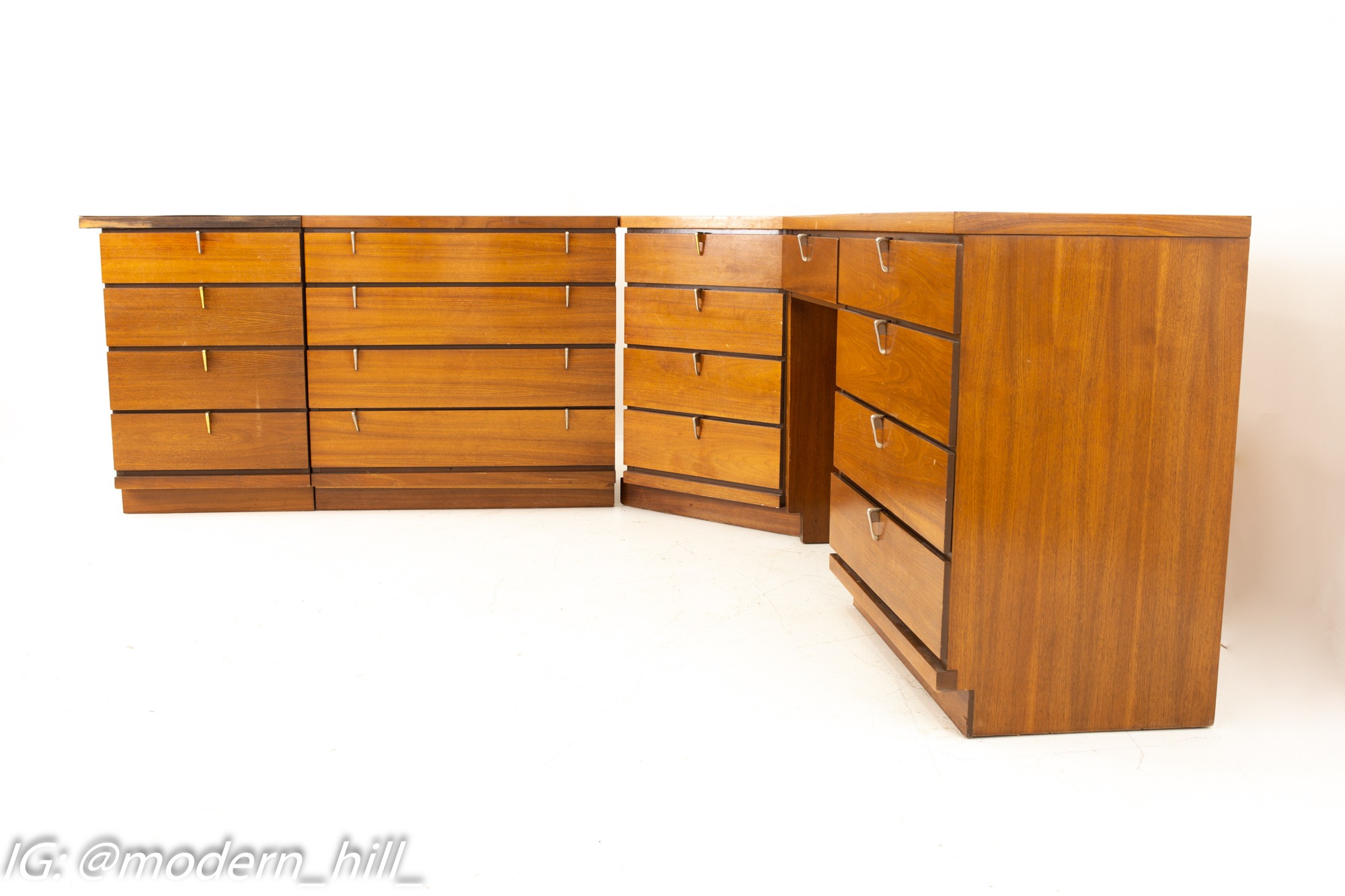 Johnson Carper Mid Century Walnut and Formica 4 Piece Corner Dresser Desk