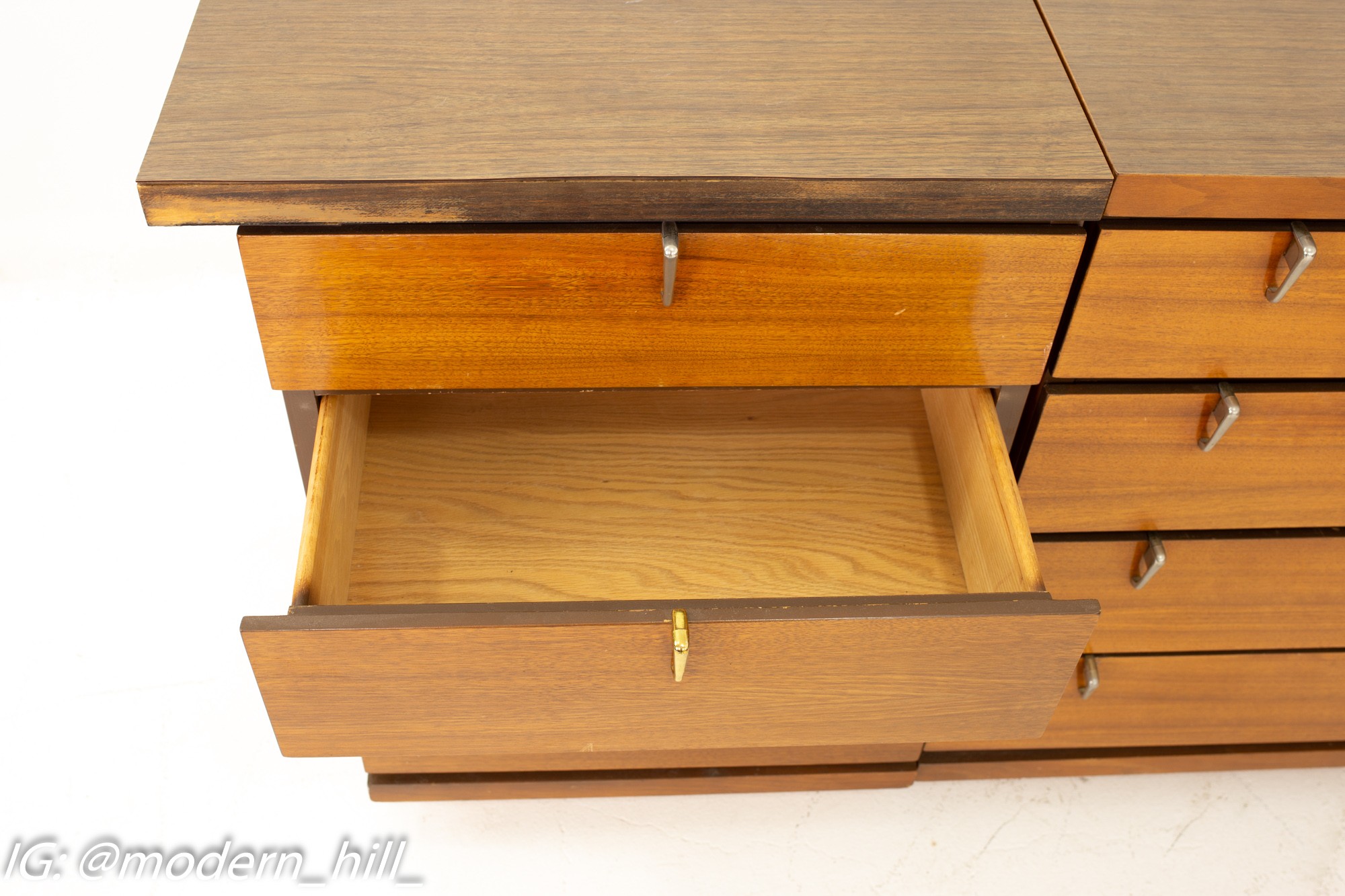 Johnson Carper Mid Century Walnut and Formica 4 Piece Corner Dresser Desk