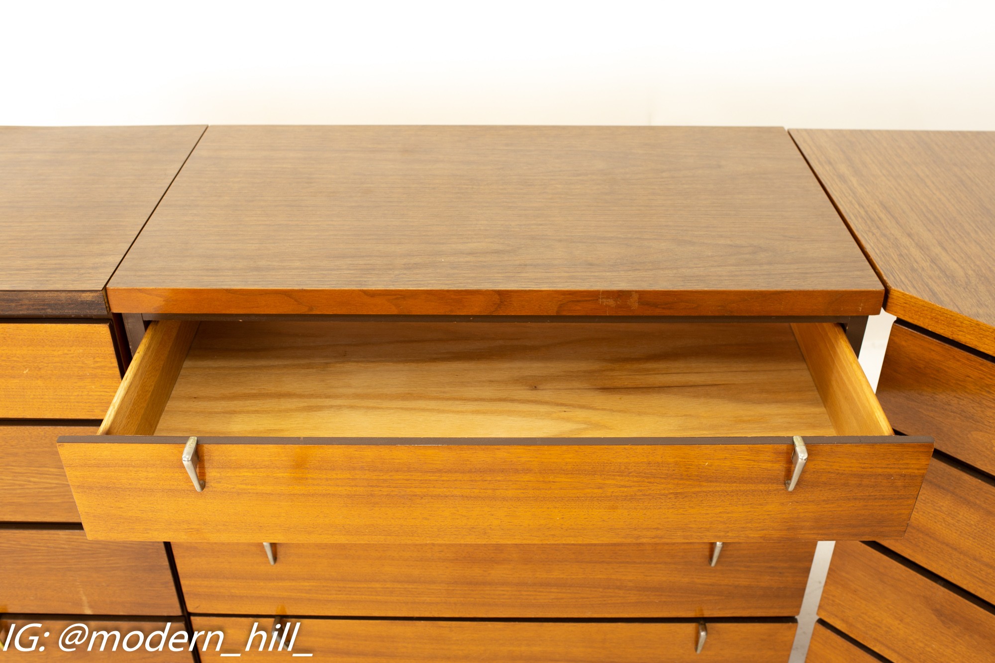 Johnson Carper Mid Century Walnut and Formica 4 Piece Corner Dresser Desk