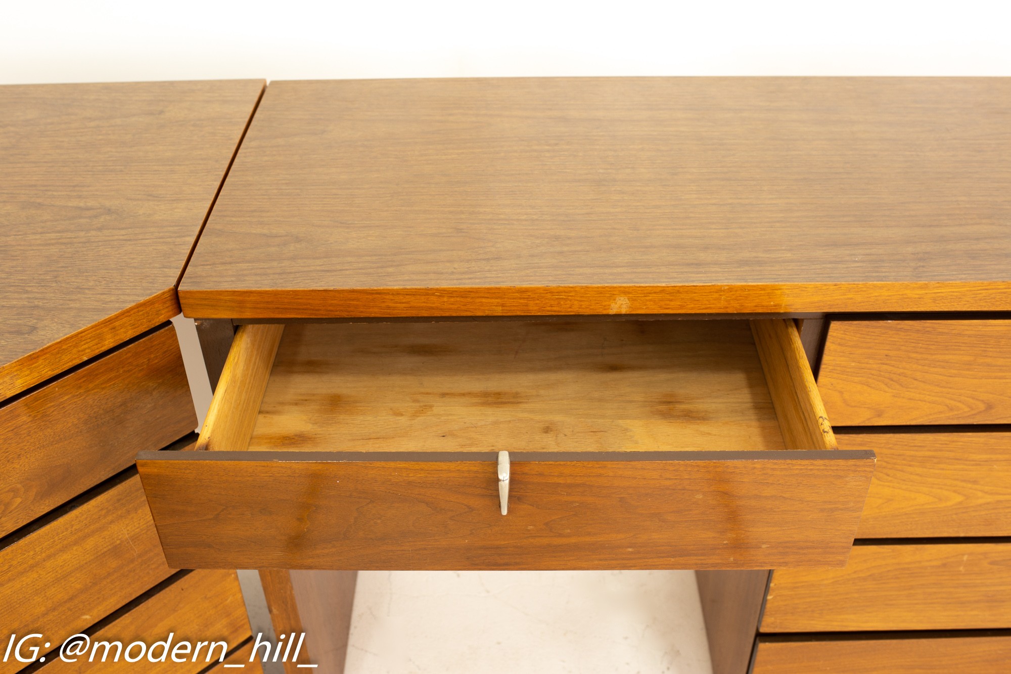 Johnson Carper Mid Century Walnut and Formica 4 Piece Corner Dresser Desk
