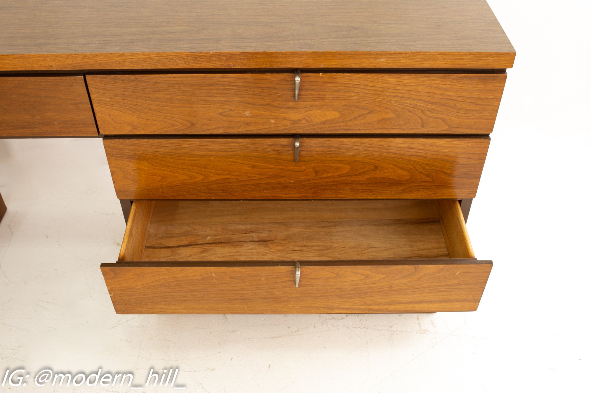 Johnson Carper Mid Century Walnut and Formica 4 Piece Corner Dresser Desk