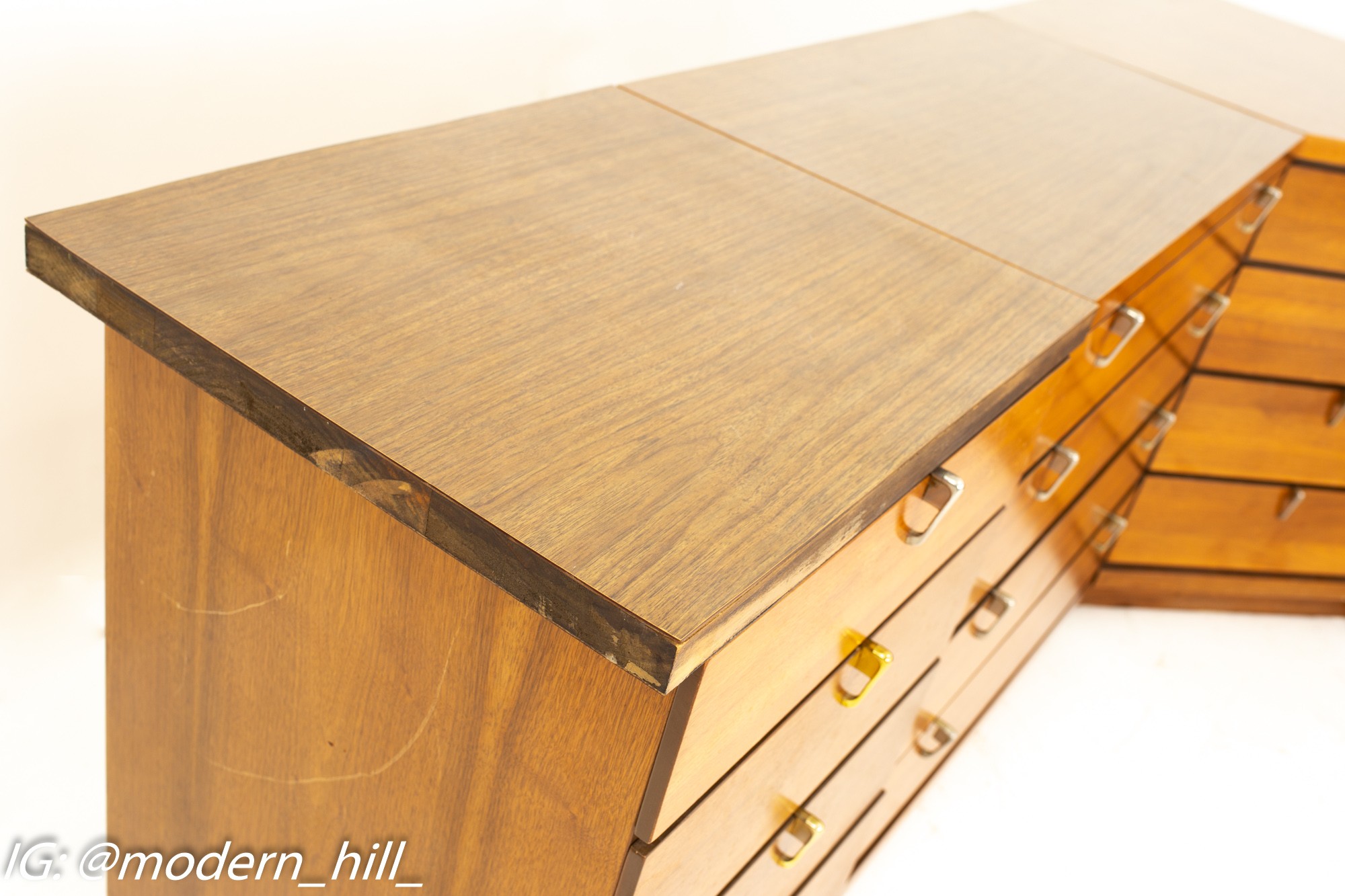 Johnson Carper Mid Century Walnut and Formica 4 Piece Corner Dresser Desk