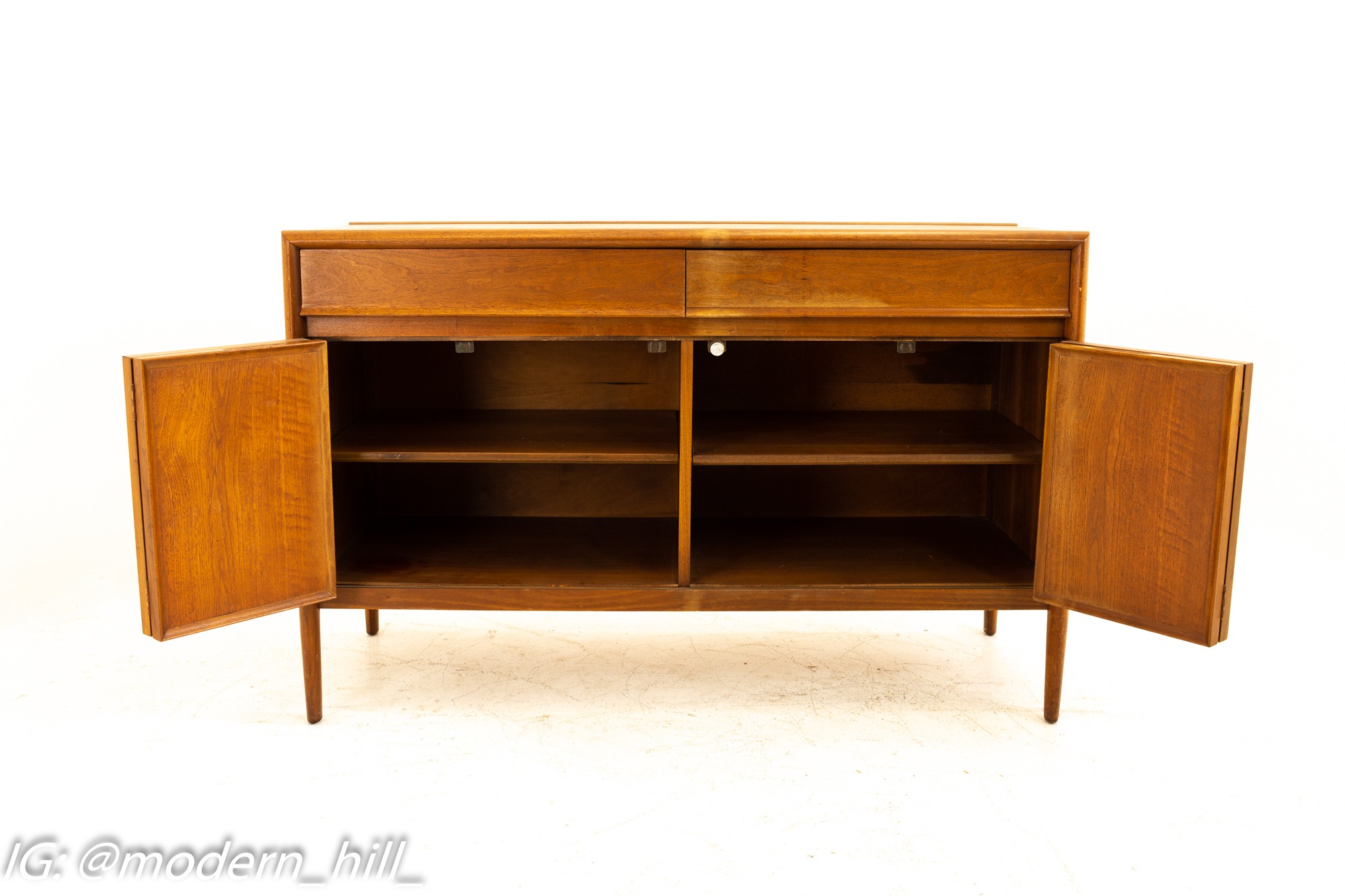 Barney Flagg for Drexel Parallel Mid Century 2 Drawer Walnut Sideboard Buffet Credenza