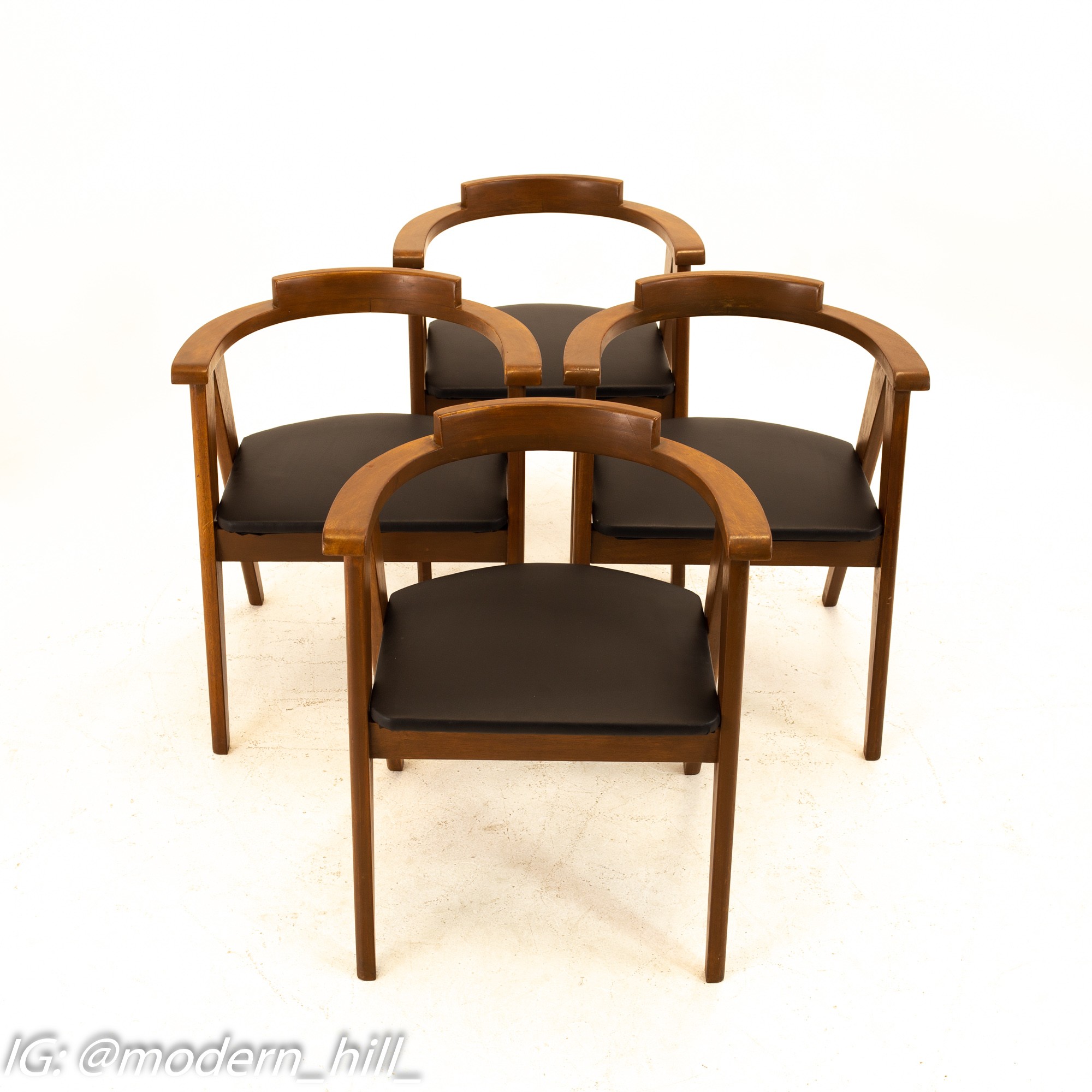 Knoll Compass Mid Century Walnut Barrel Back Arm Chairs - Set of 4