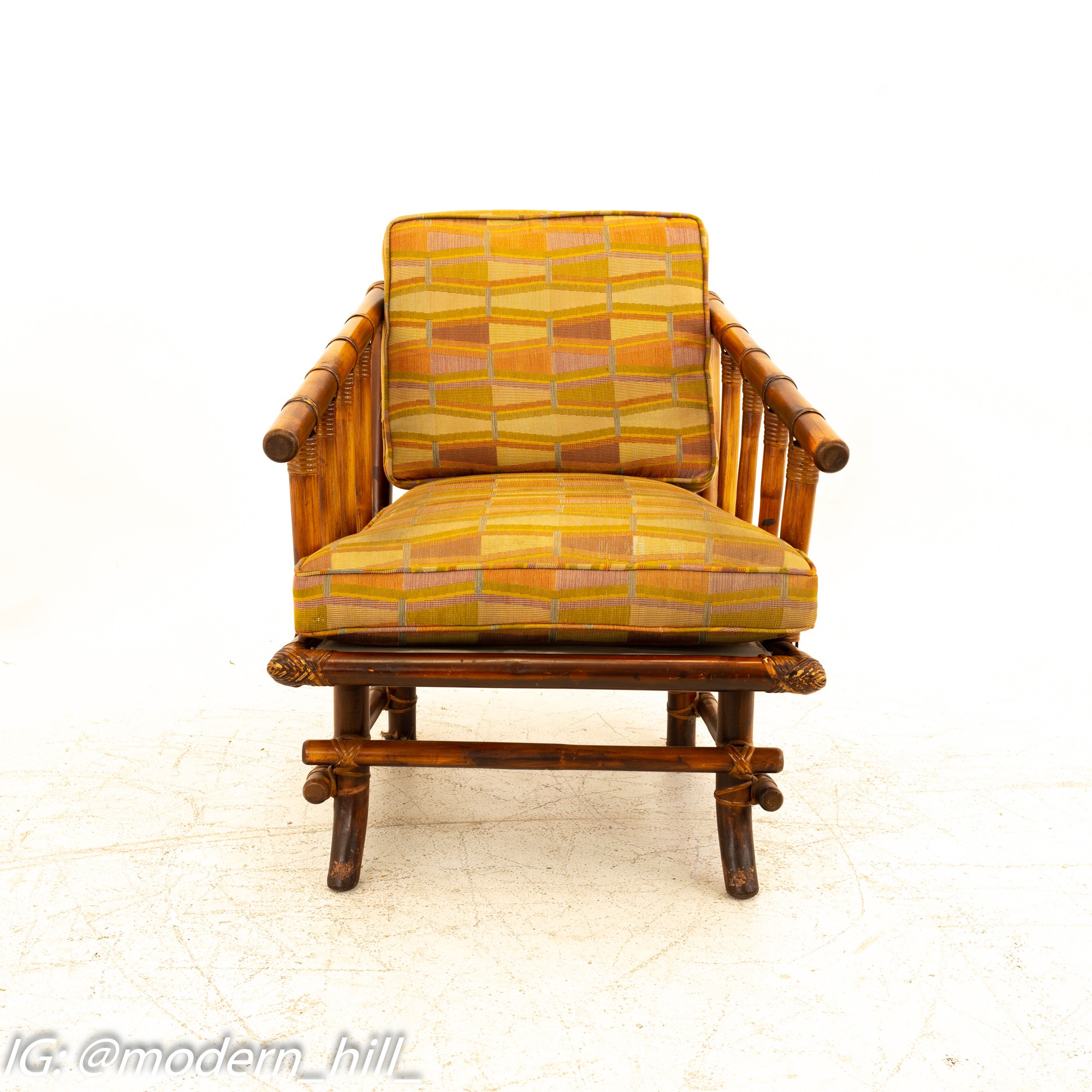 Mcguire Style Mid Century Bamboo Lounge Chairs with Ottoman - Pair