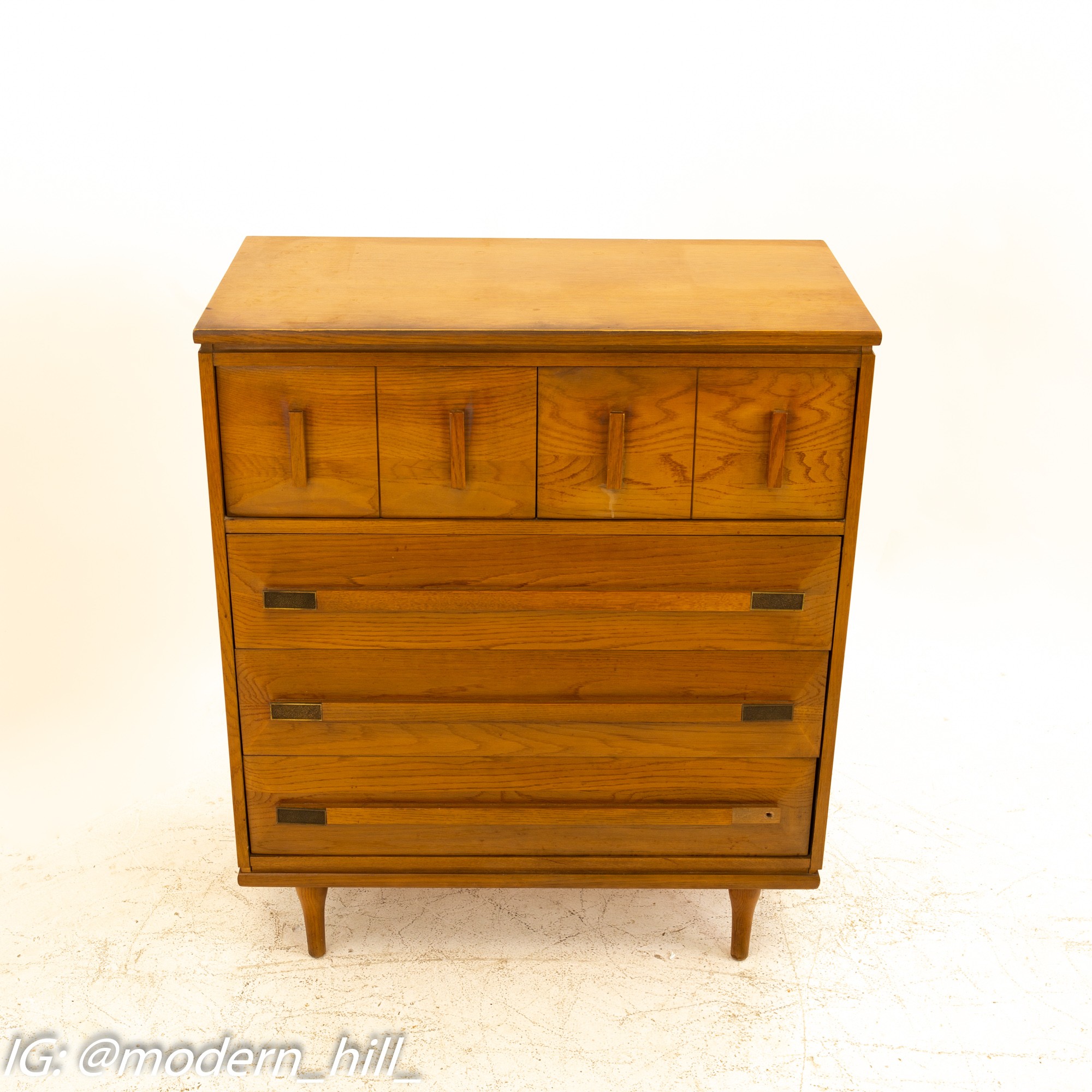Kroehler Mid Century Oak 5 Drawer Highboy Dresser