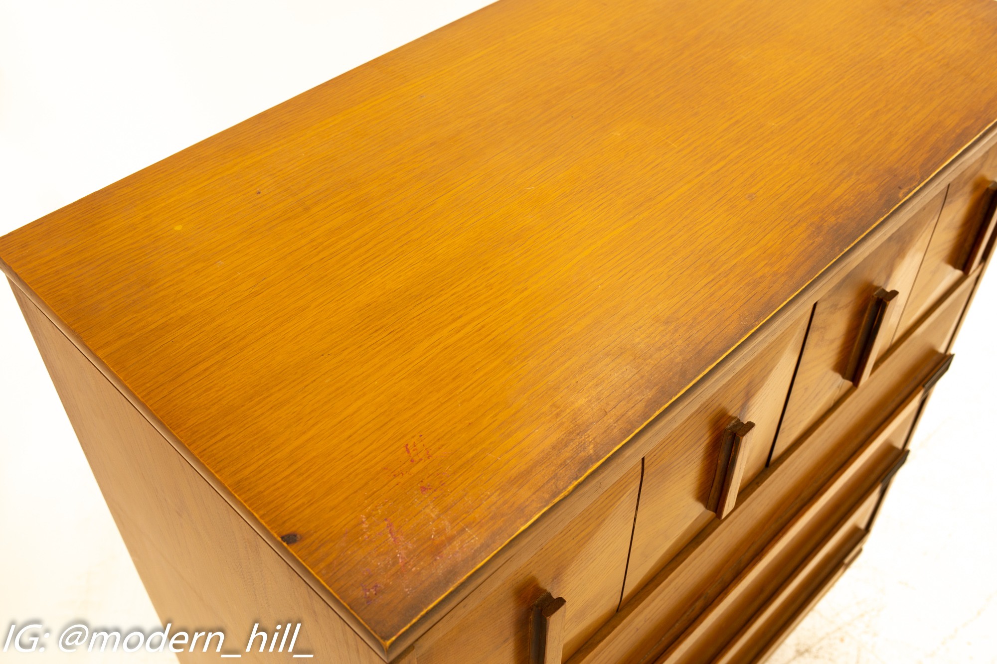 Kroehler Mid Century Oak 5 Drawer Highboy Dresser
