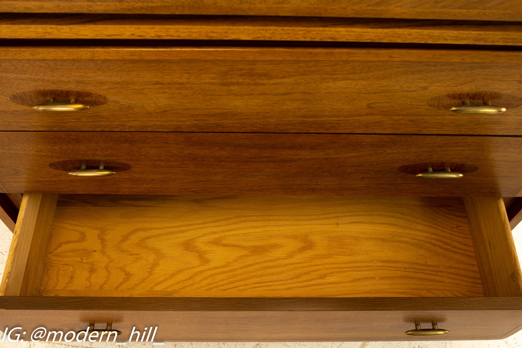 Kent Coffey Simplex-II Mid Century Walnut & Brass 5 Drawer Highboy Dresser