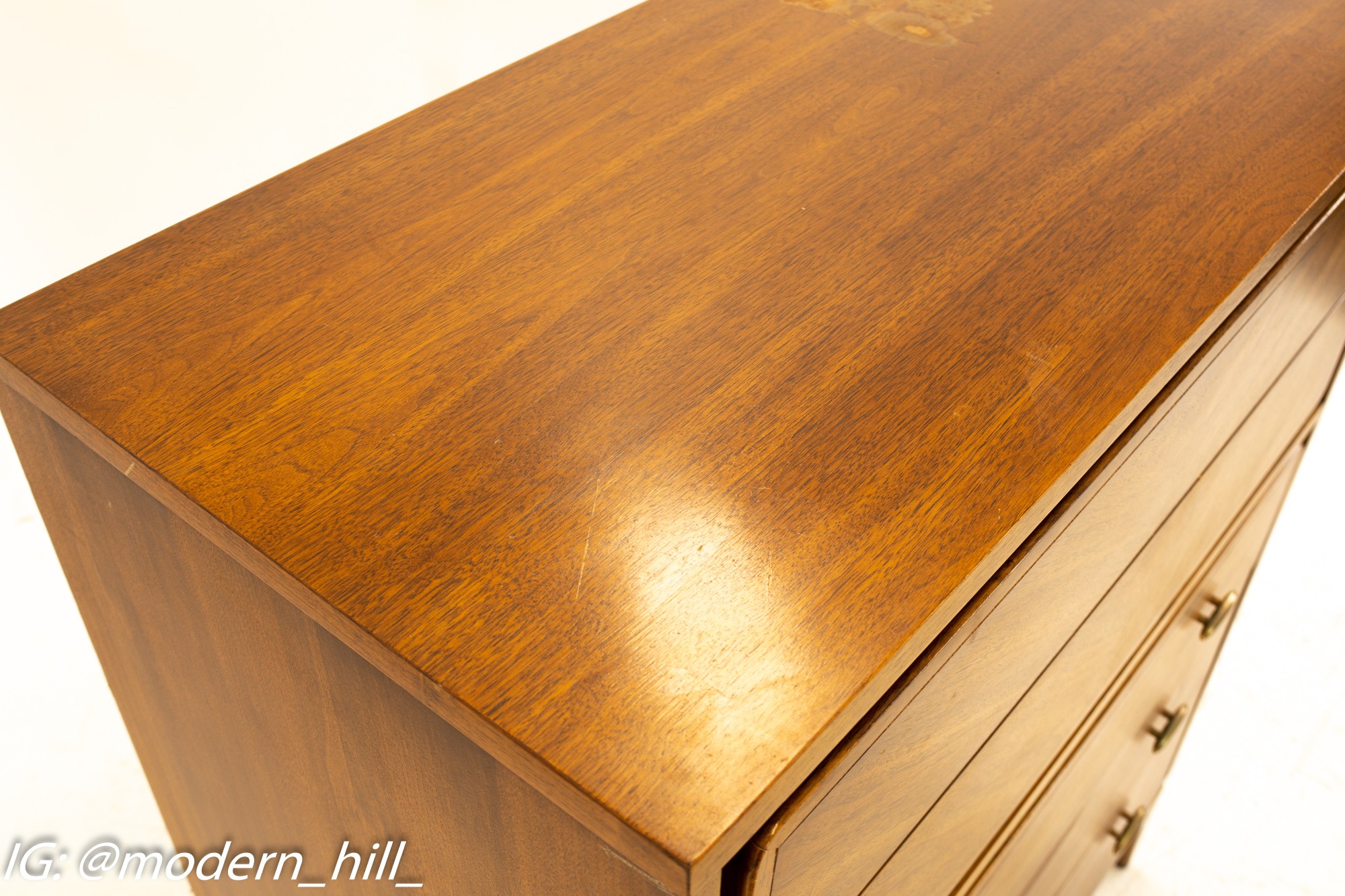 Kent Coffey Simplex-II Mid Century Walnut & Brass 5 Drawer Highboy Dresser