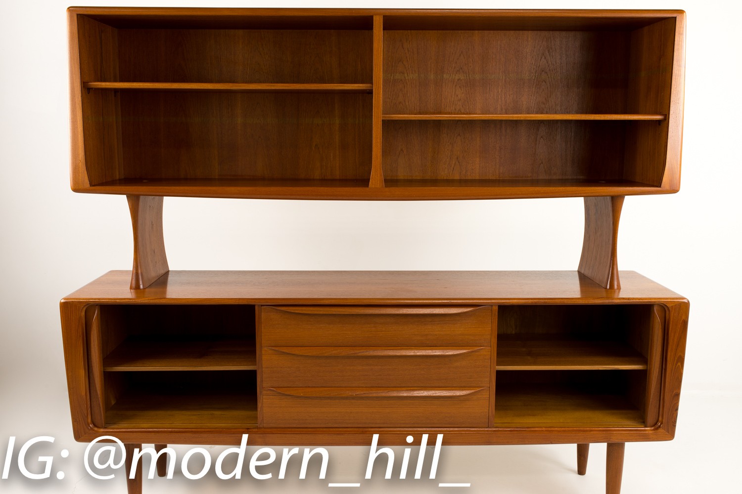 Danish Teak Sideboard and Hutch with Tambour Doors Attributed to H.p. Hansen