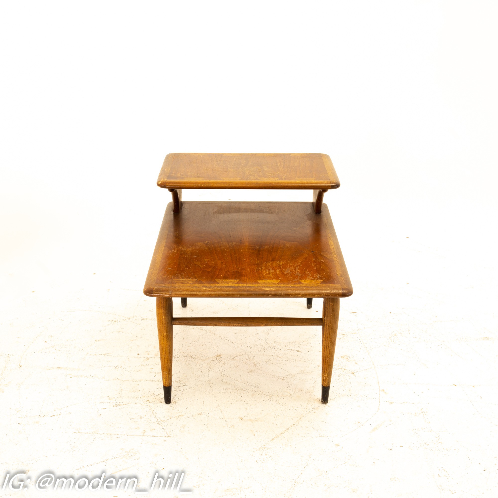 Andre Bus for Lane Acclaim Mid Century Walnut Dovetail Step Side End Tables - Pair