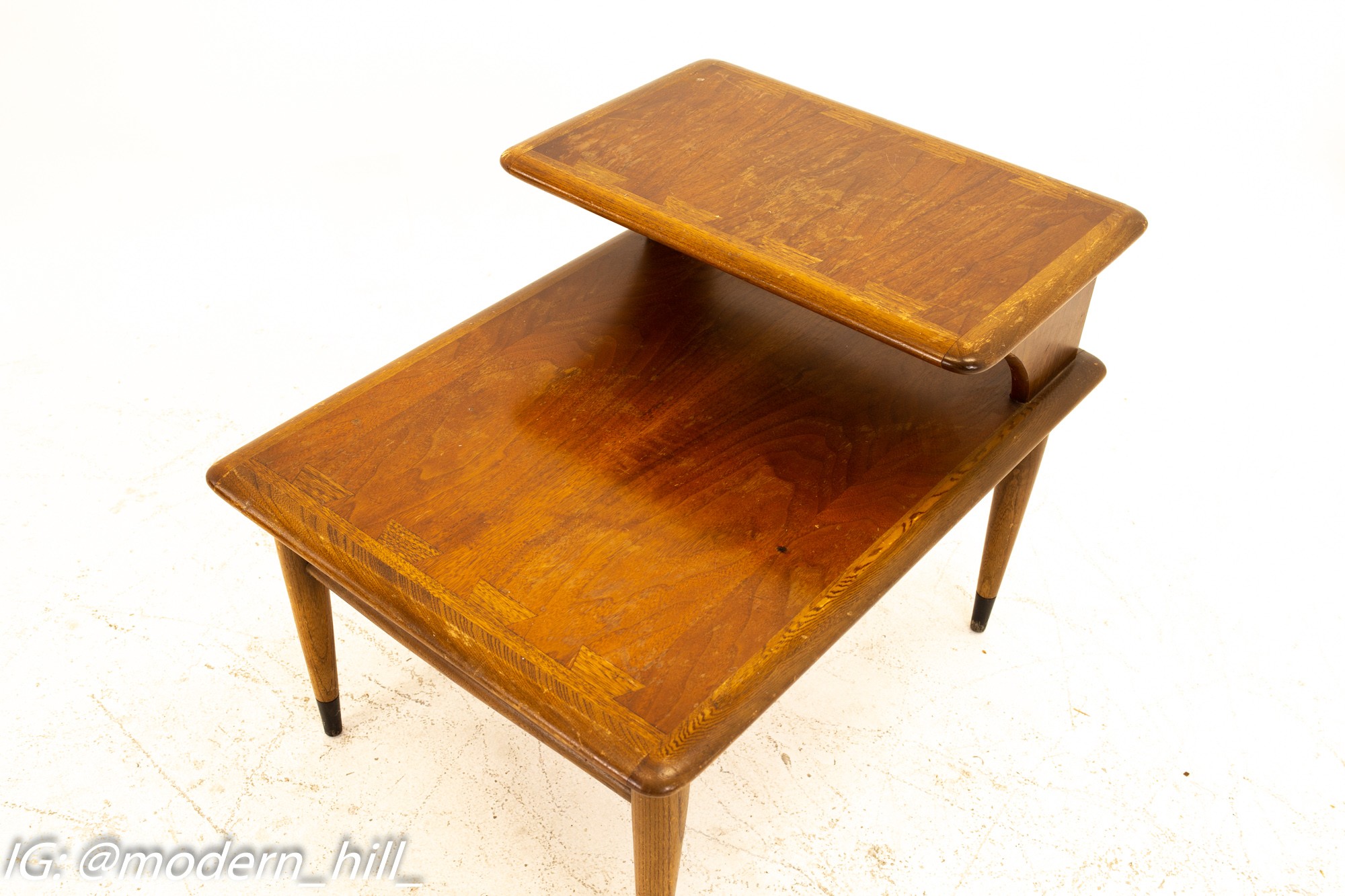 Andre Bus for Lane Acclaim Mid Century Walnut Dovetail Step Side End Tables - Pair
