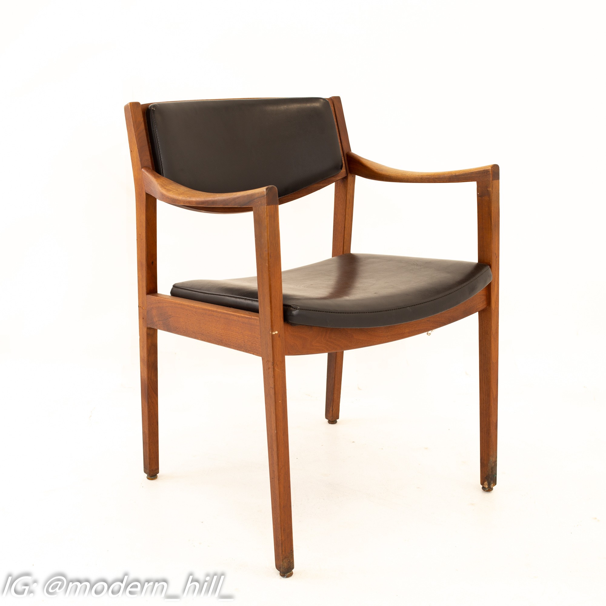 Gunlocke Mid Century Walnut & Black Leather Chairs - Pair