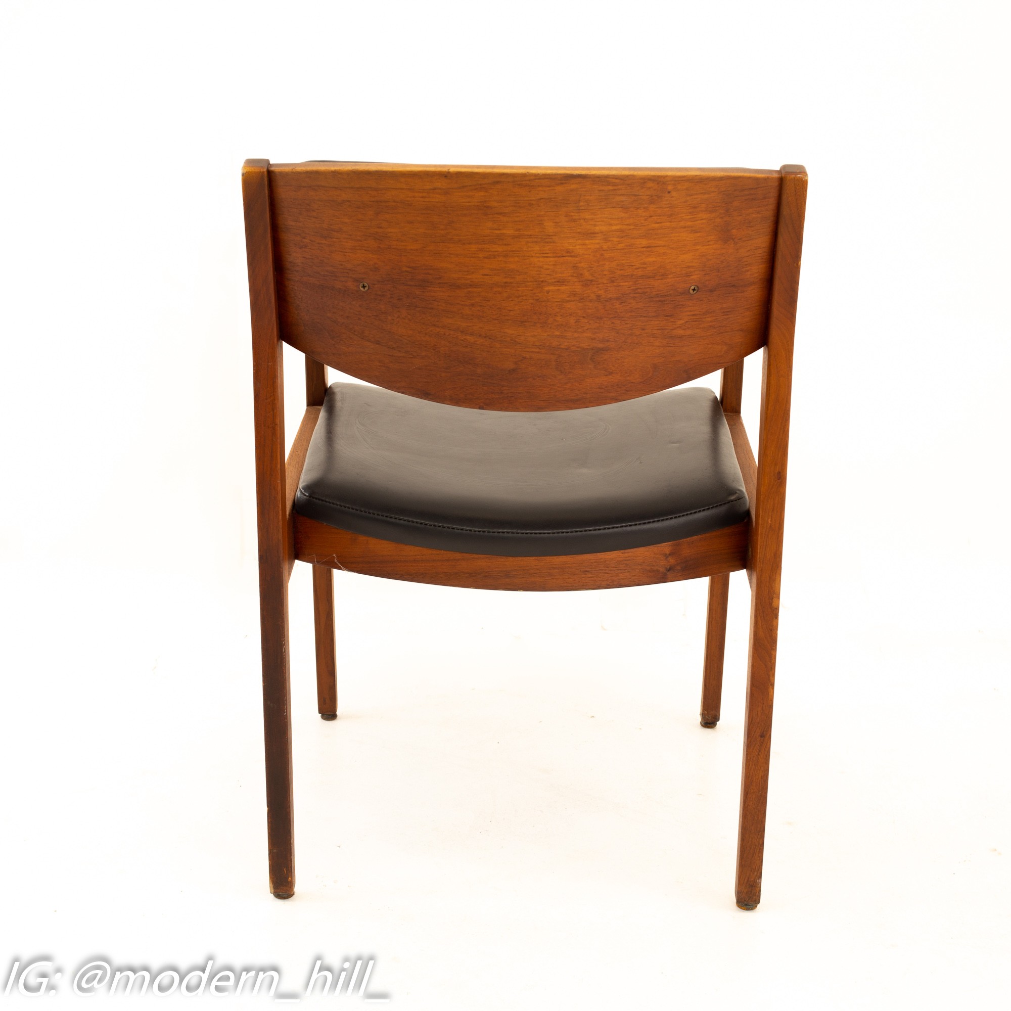 Gunlocke Mid Century Walnut & Black Leather Chairs - Pair