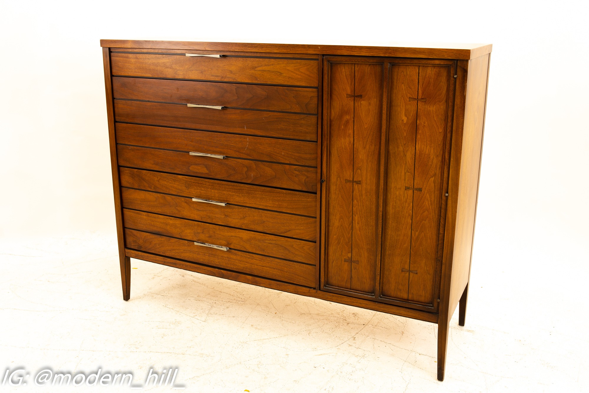 Lane Tuxedo Mid Century Walnut Bow-tie Armoire Highboy Dresser