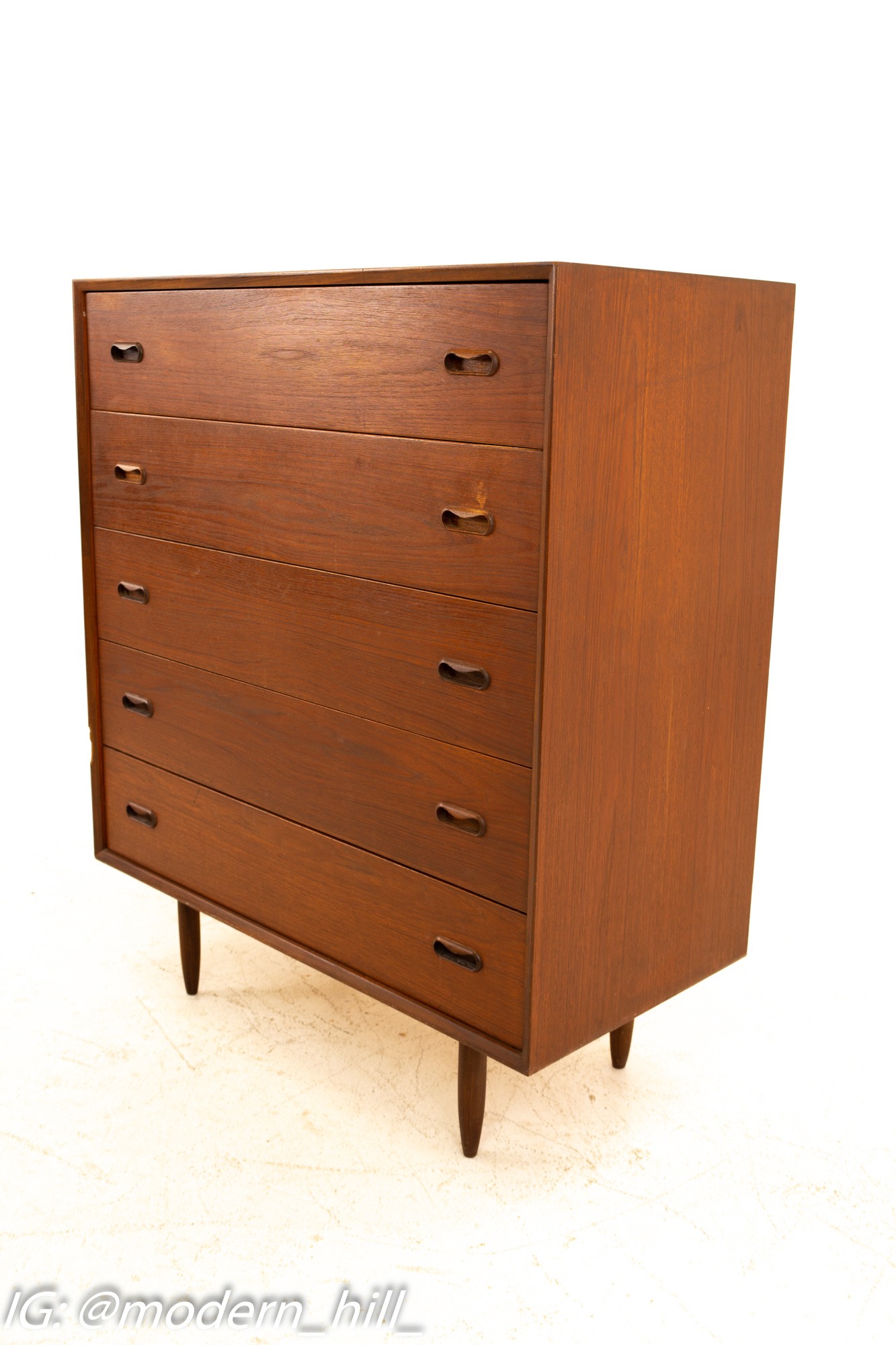 Peter Hvidt Style Danish Teak Mid Century 5 Drawer Highboy Dresser