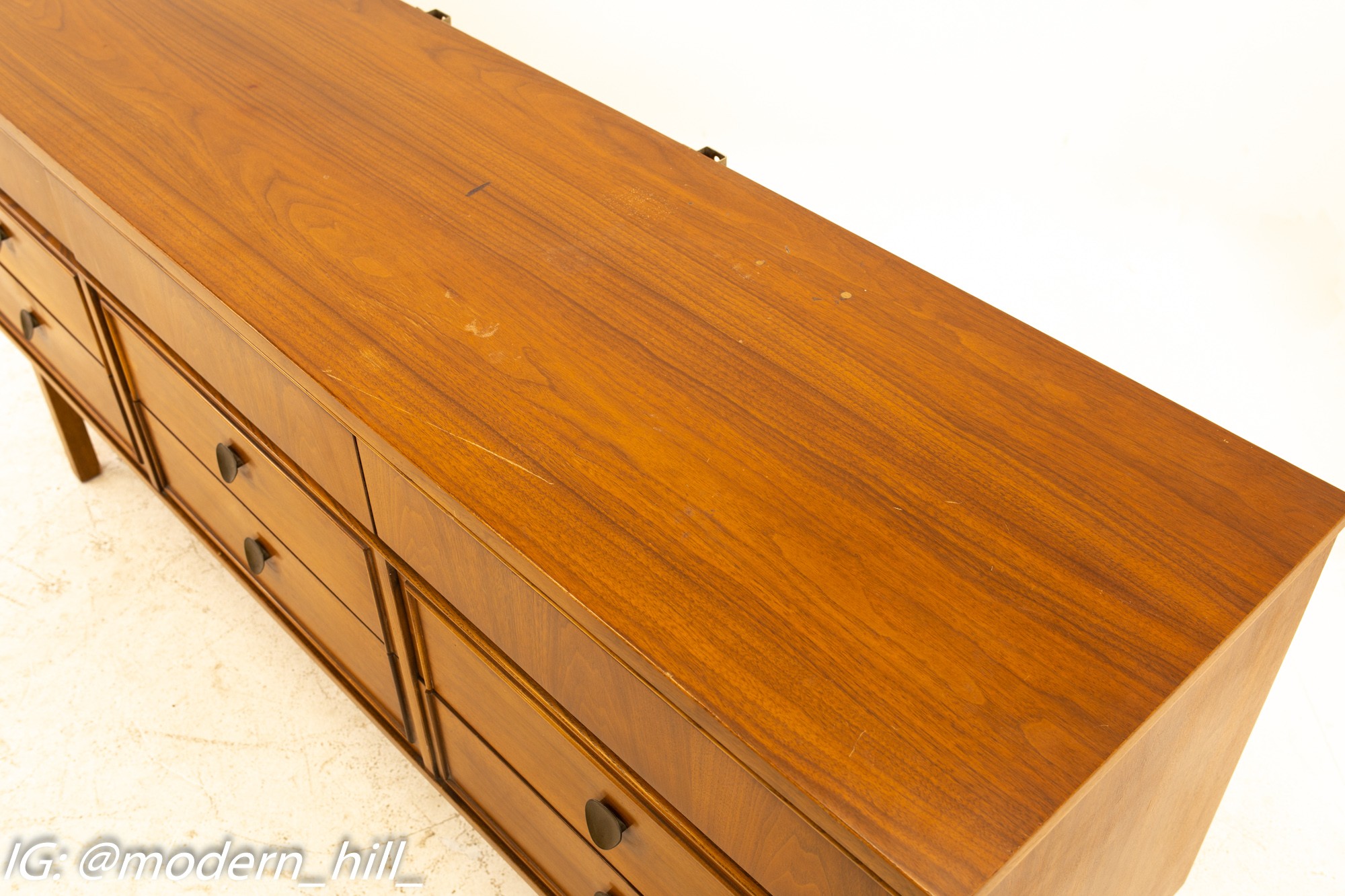 Dixie Furniture Mid Century Walnut 9 Drawer Lowboy Dresser
