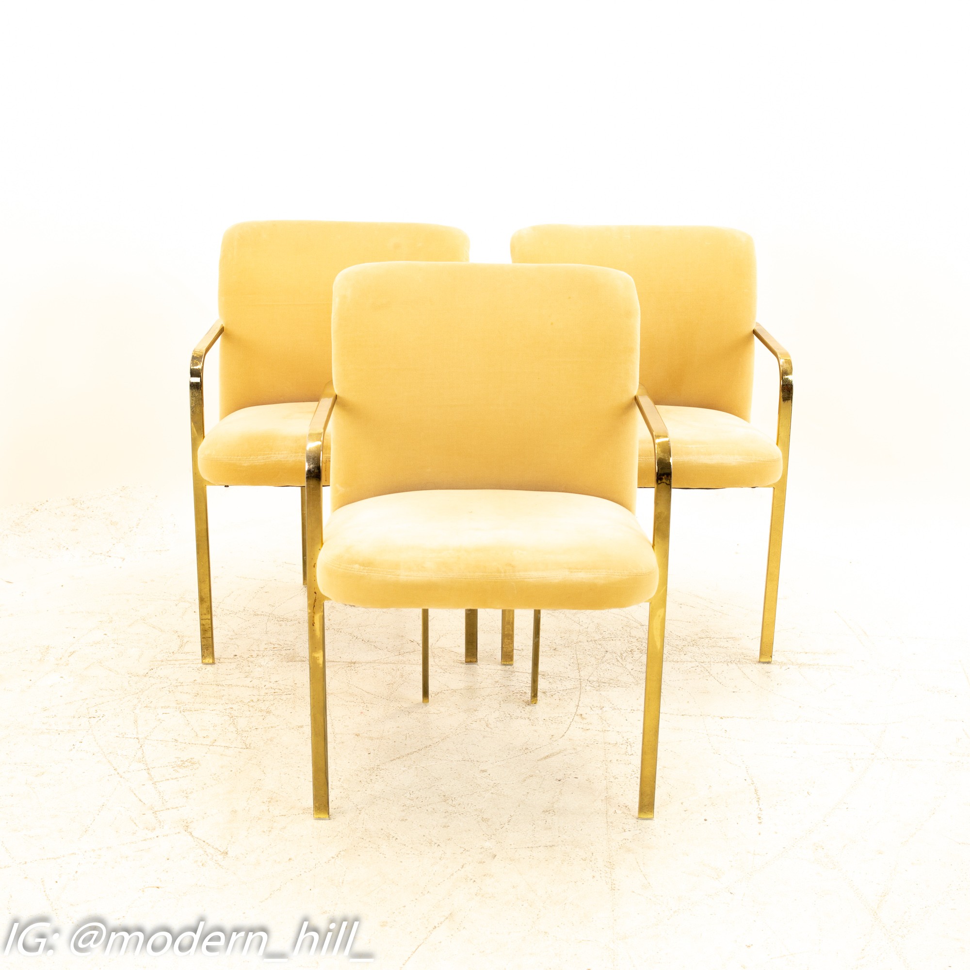 Milo Baughman Style Mid Century Brass Dining Chairs - Set of 3