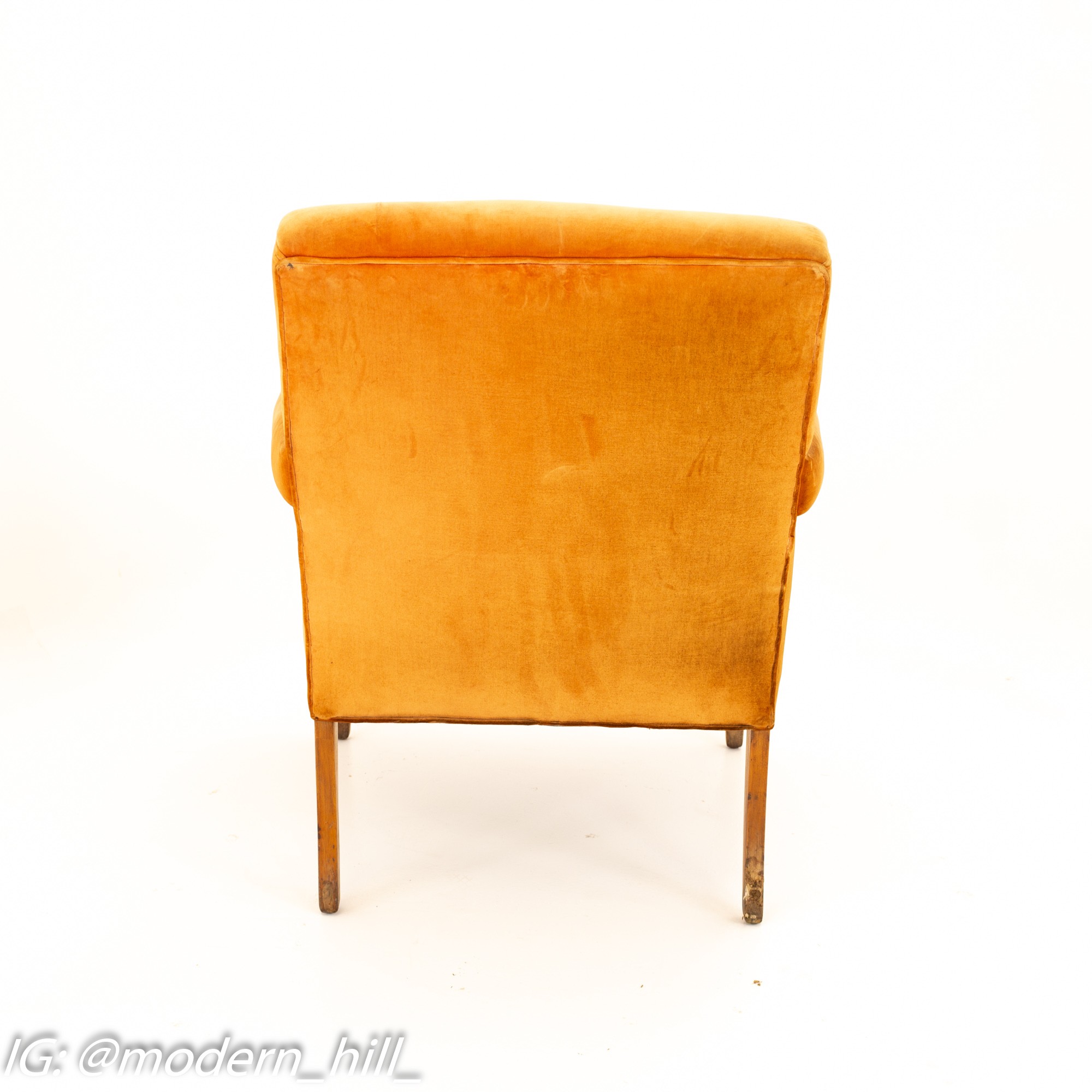 Mid Century Orange Velvet Lounge Chair