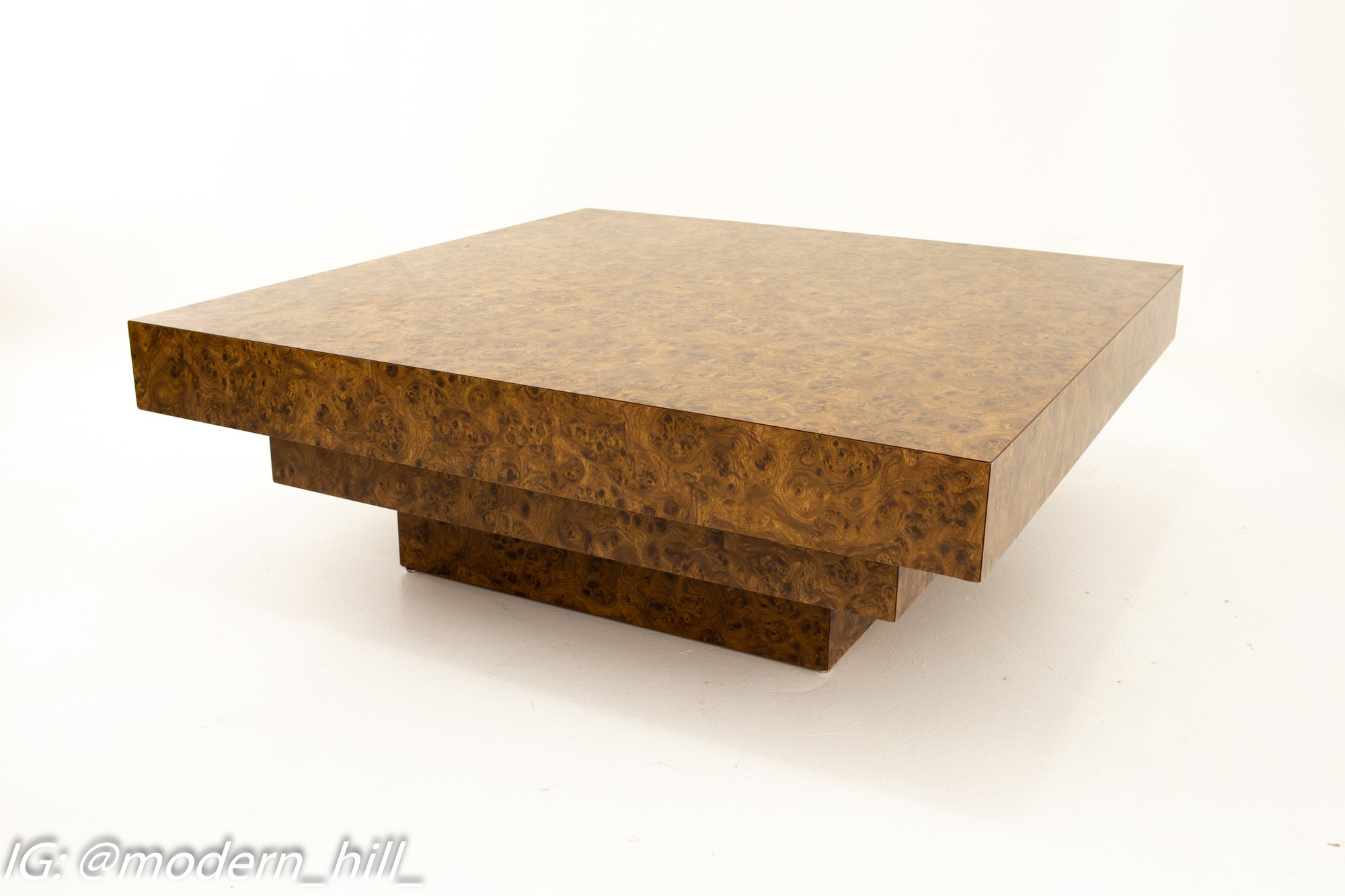 Milo Baughman Style Mid Century Burlwood Formica 3 Tier Coffee Table