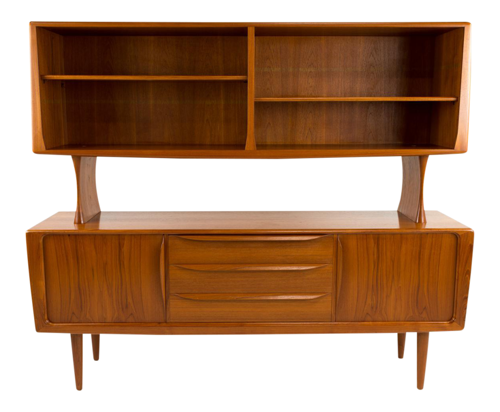 Danish Teak Sideboard and Hutch with tambour doors attributed to H.P