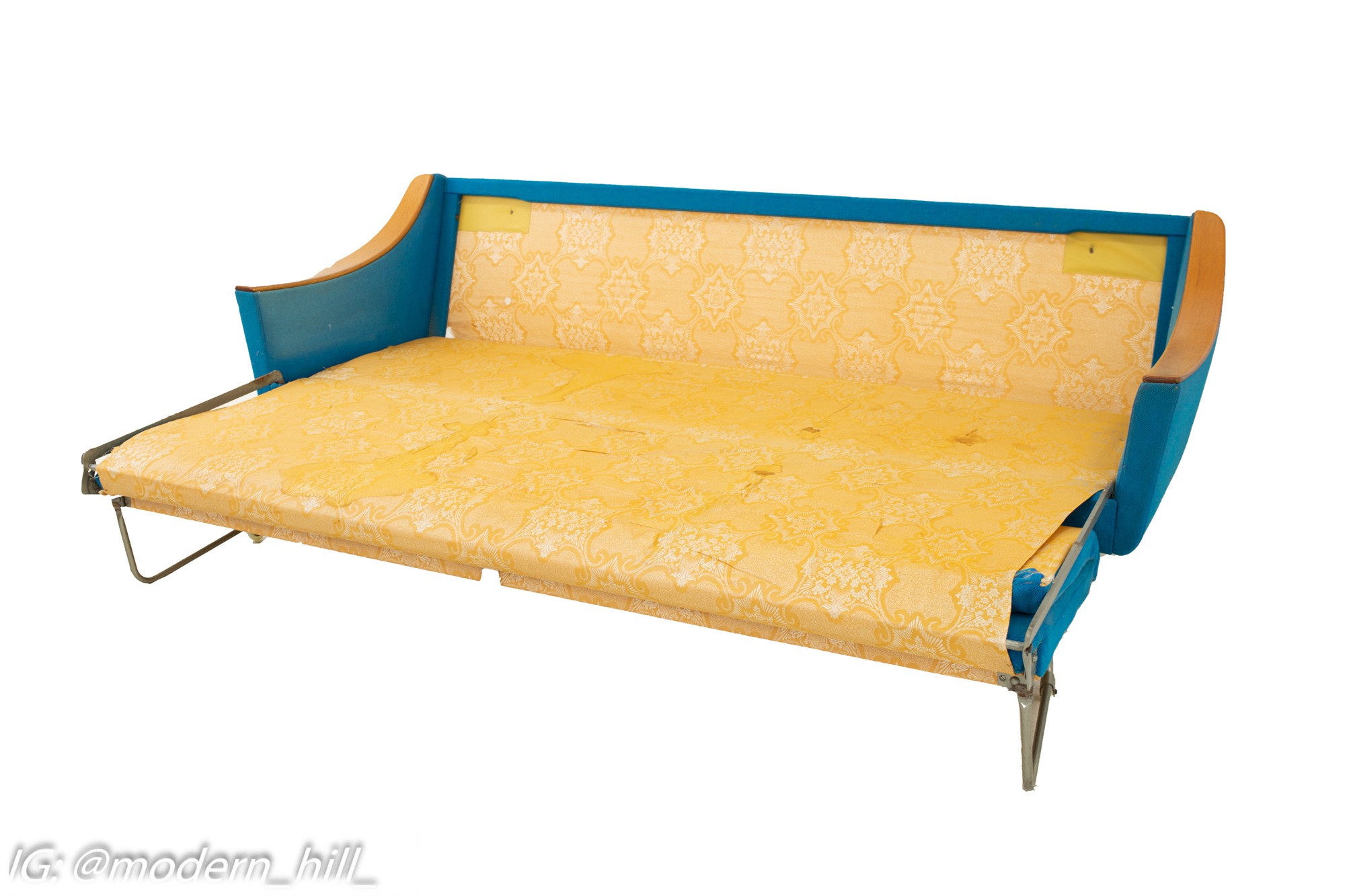 Dux Style Mid Century Teak & Teal Sleeper Sofa