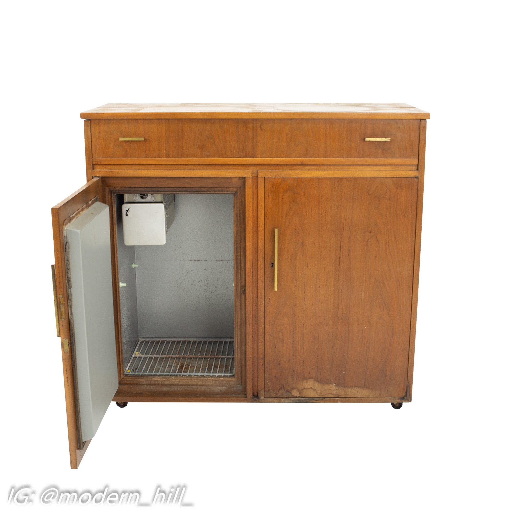 Mid Century Walnut Refrigerator Bar
