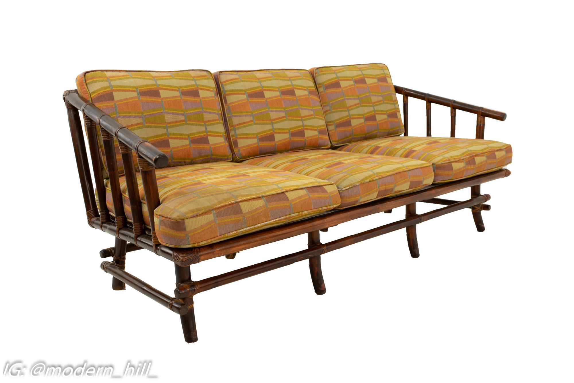 John Wisner for Ficks Reed Style Bamboo Mid Century 3-seater Sofa