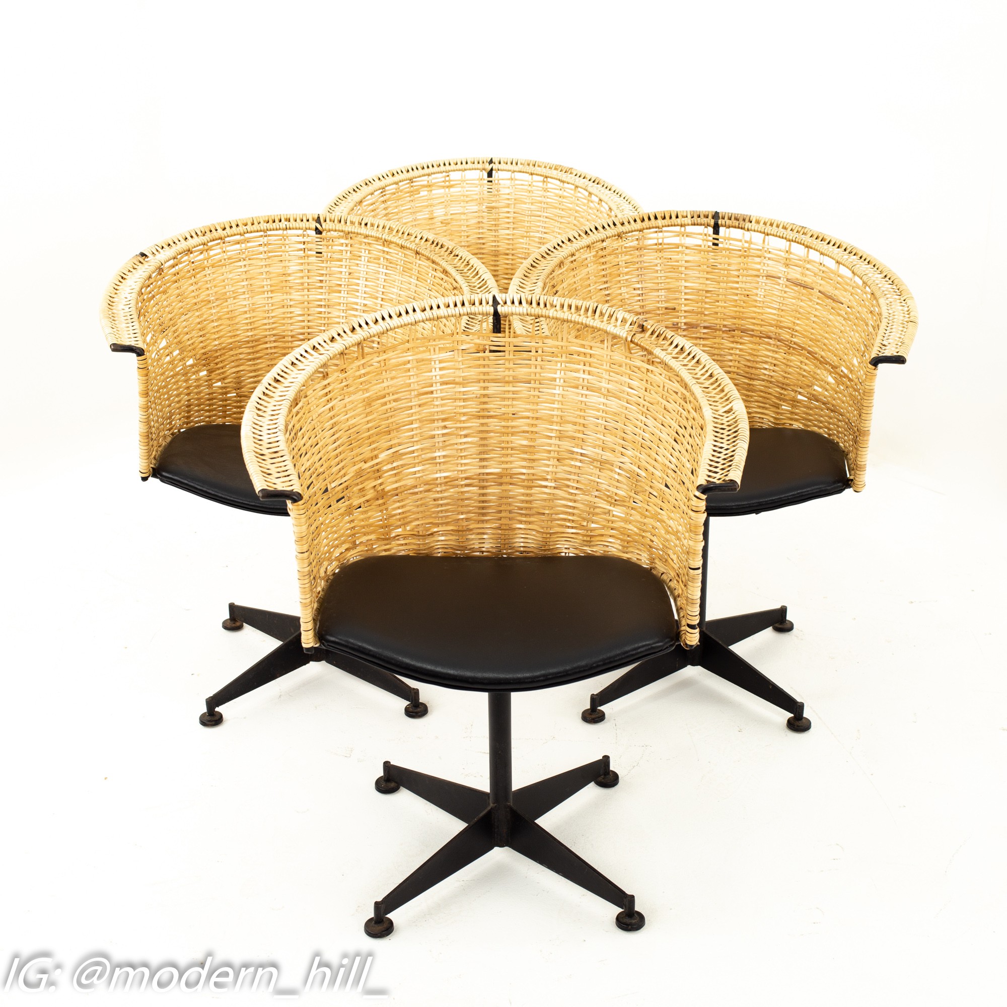 Arthur Umanoff for Shaver Howard Mid Century Iron and Vinyl Wicker Chairs - Set of 4