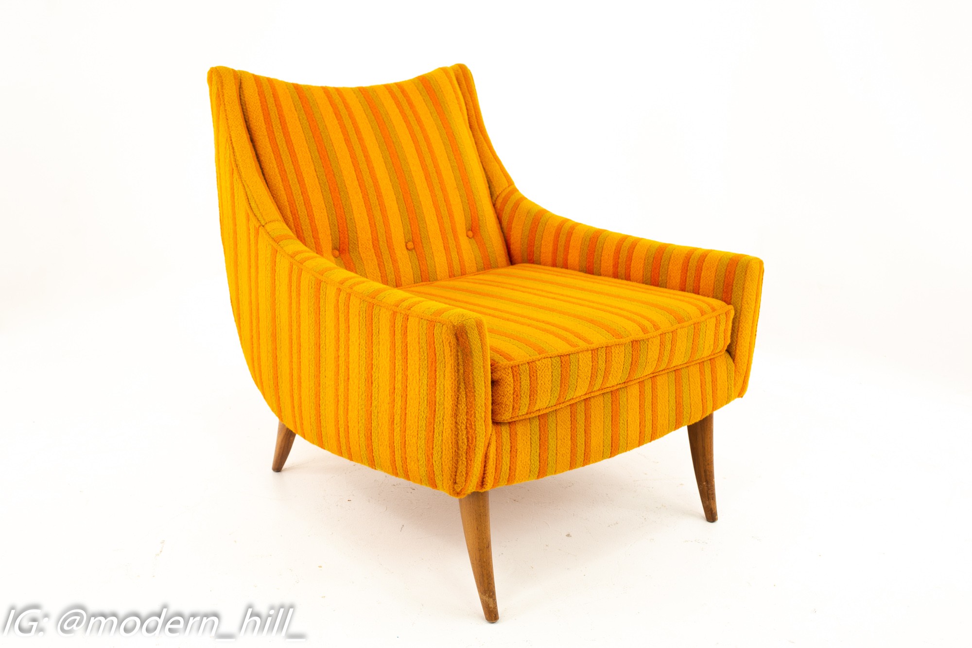 Adrian Pearsall Style Kroehler Mid Century Orange and Green Striped Lounge Chair and Ottoman