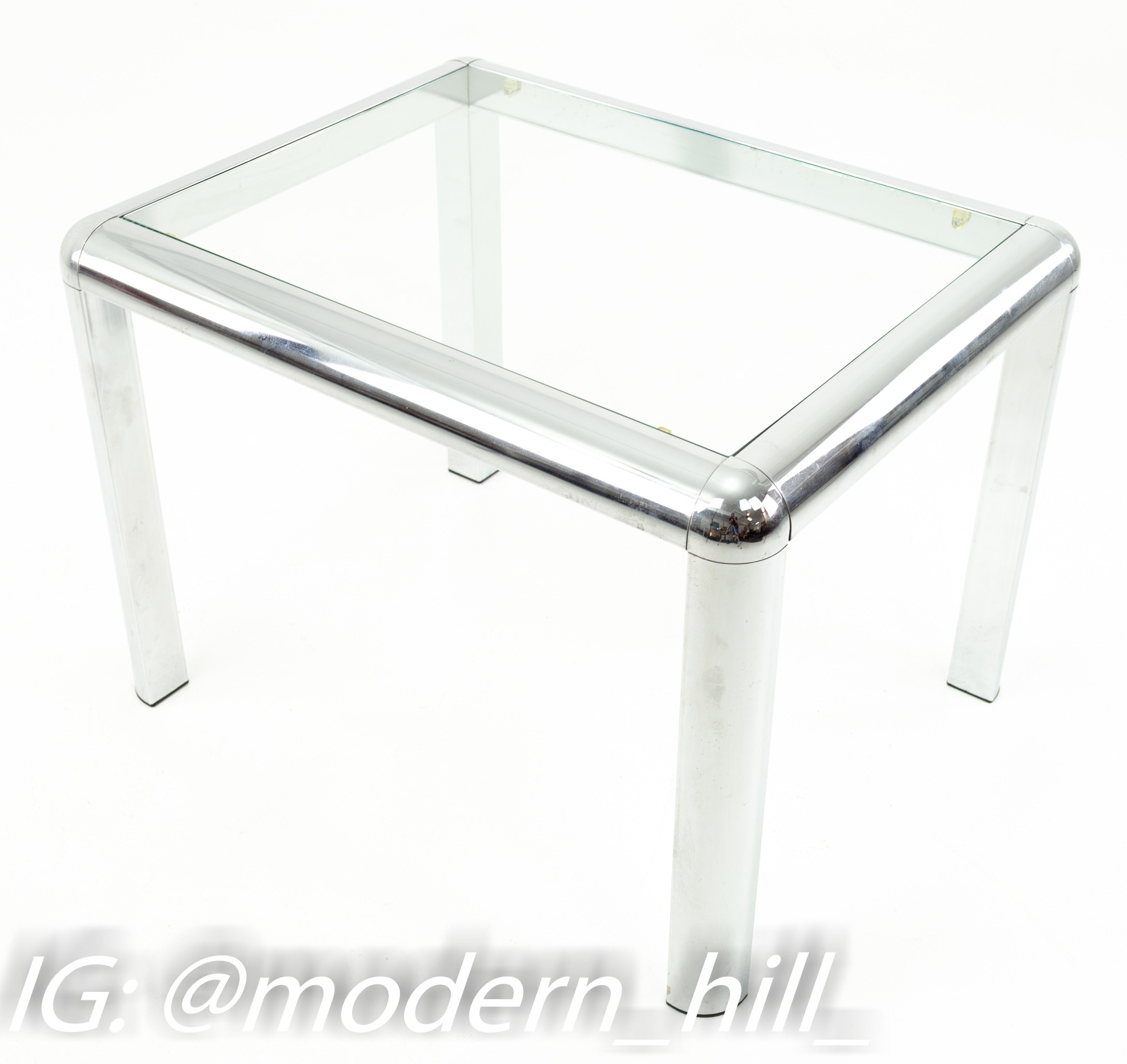 Milo Baughman Style Mid Century Chrome and Glass Side End Table