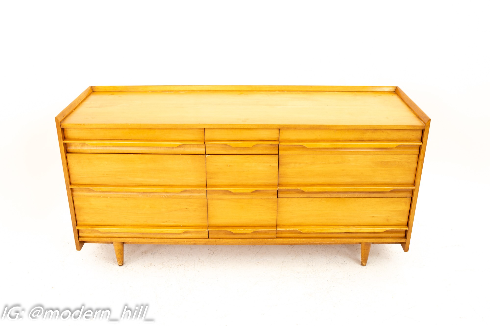 Milo Baughman Style Crawford Furniture Mid Century Blonde 9 Drawer Lowboy Dresser