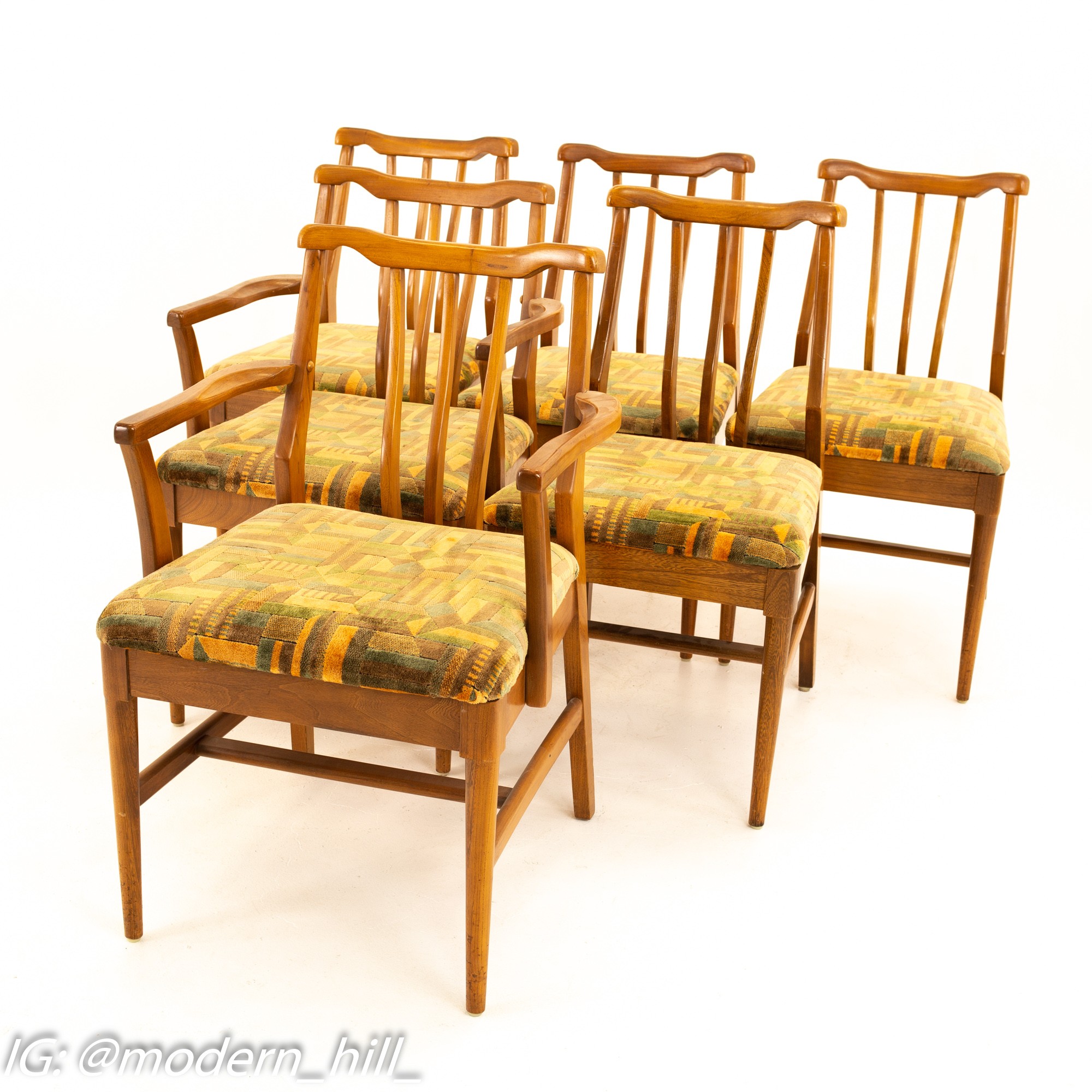 Jack Lenor Larsen Style Mid Century Walnut Dining Chairs - Set of 6