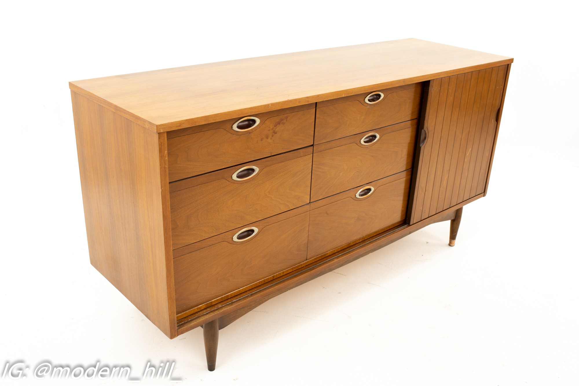 Mainline by Hooker Mid Century Walnut 9 Drawer Lowboy Dresser