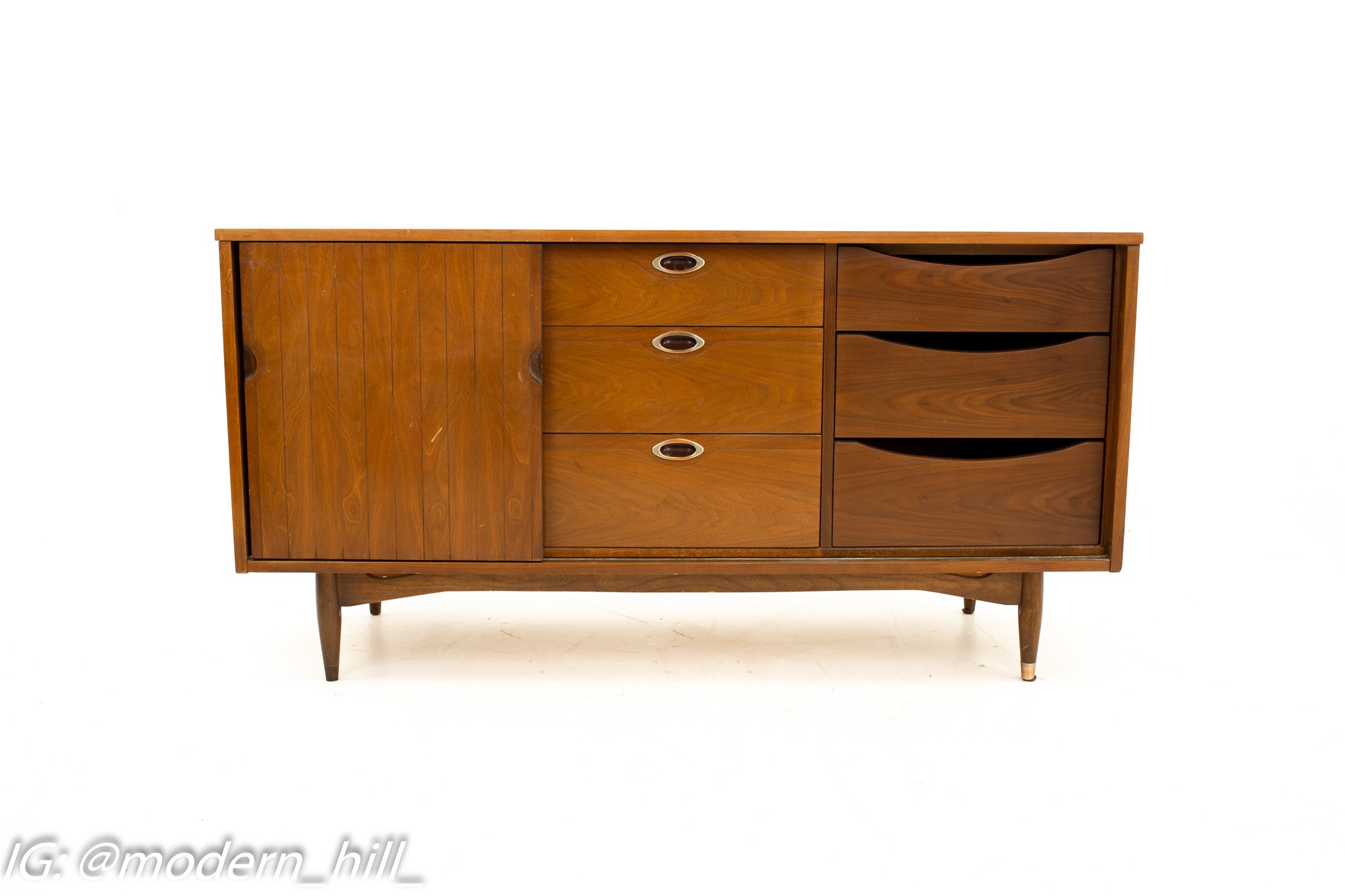 Mainline by Hooker Mid Century Walnut 9 Drawer Lowboy Dresser