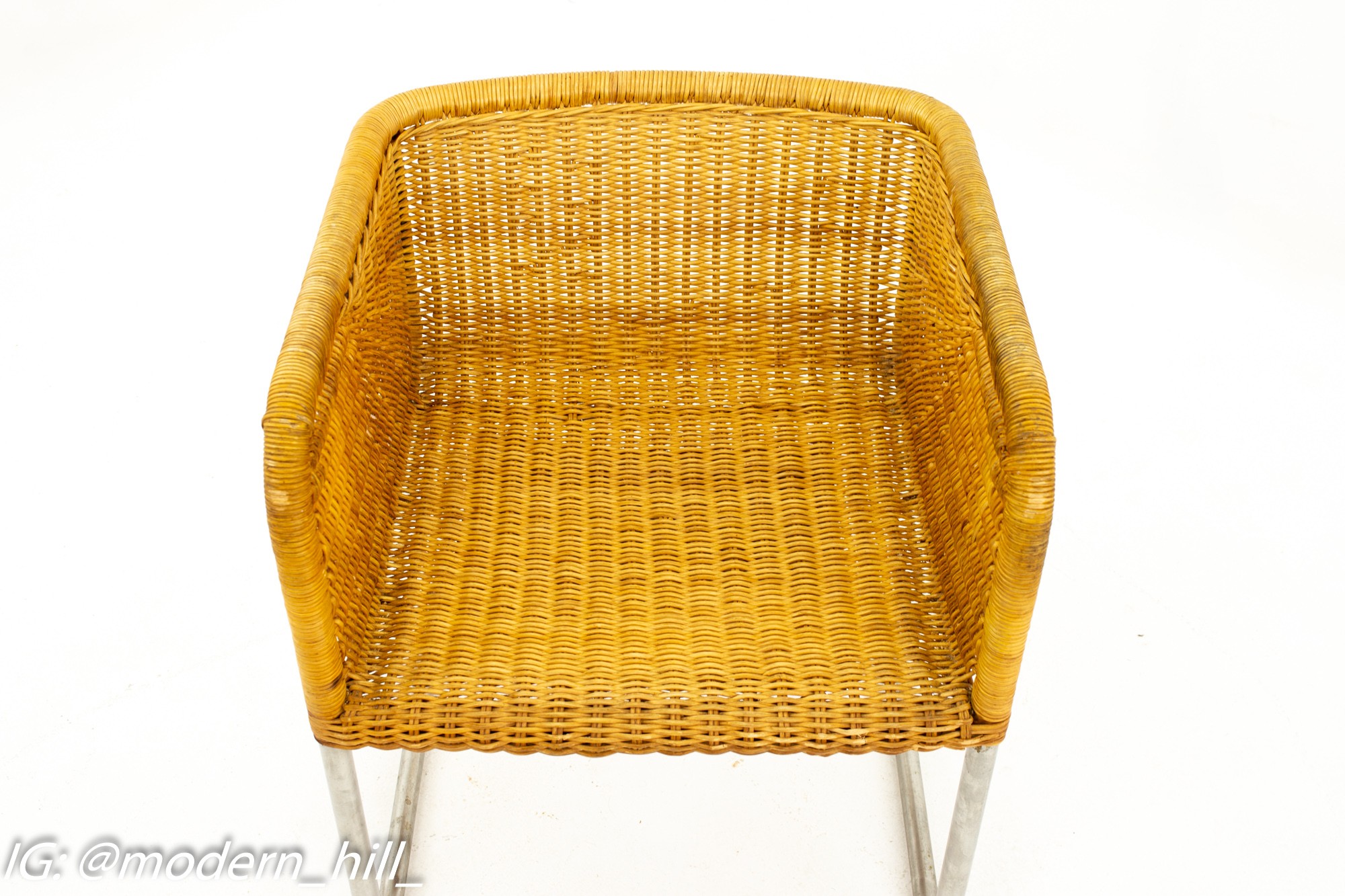 Harvey Probber Mid Century Wicker and Chrome Cantilever Dining Chairs - Pair