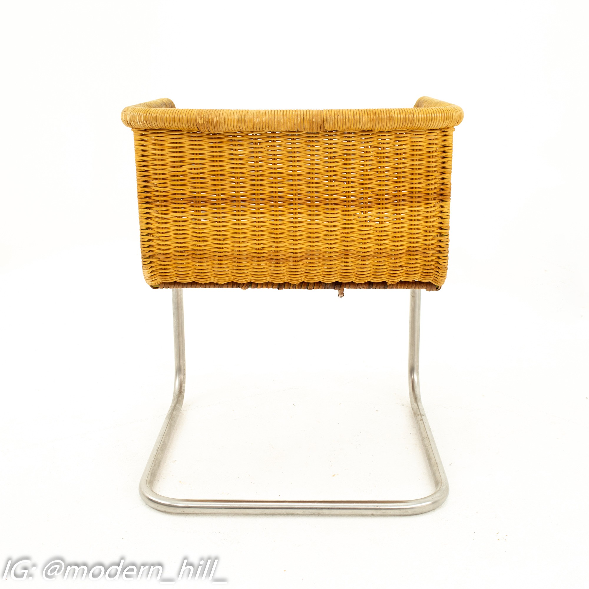 Harvey Probber Mid Century Wicker and Chrome Cantilever Dining Chairs - Pair