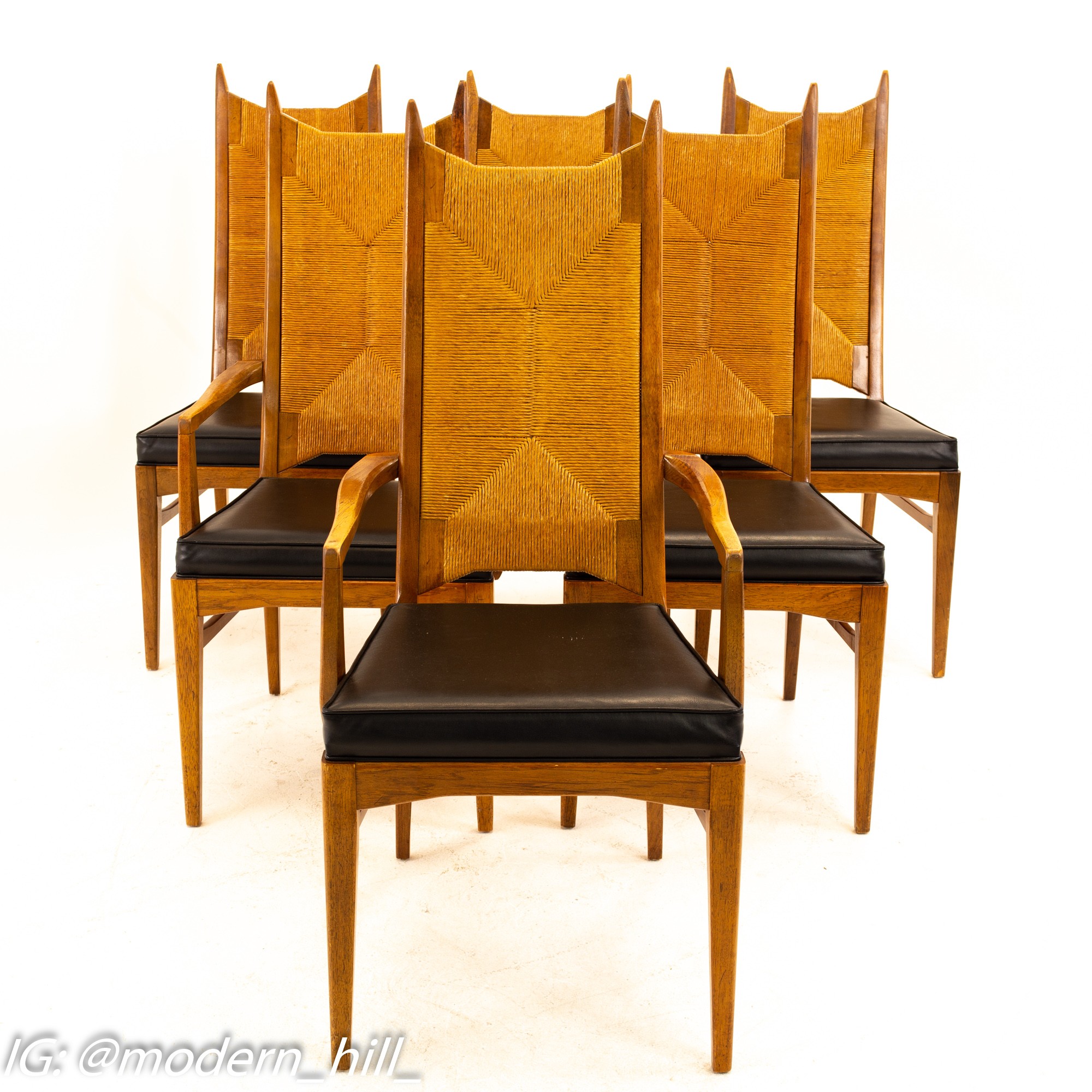 Mid Century Walnut and Rope Dining Chairs - Set of 6